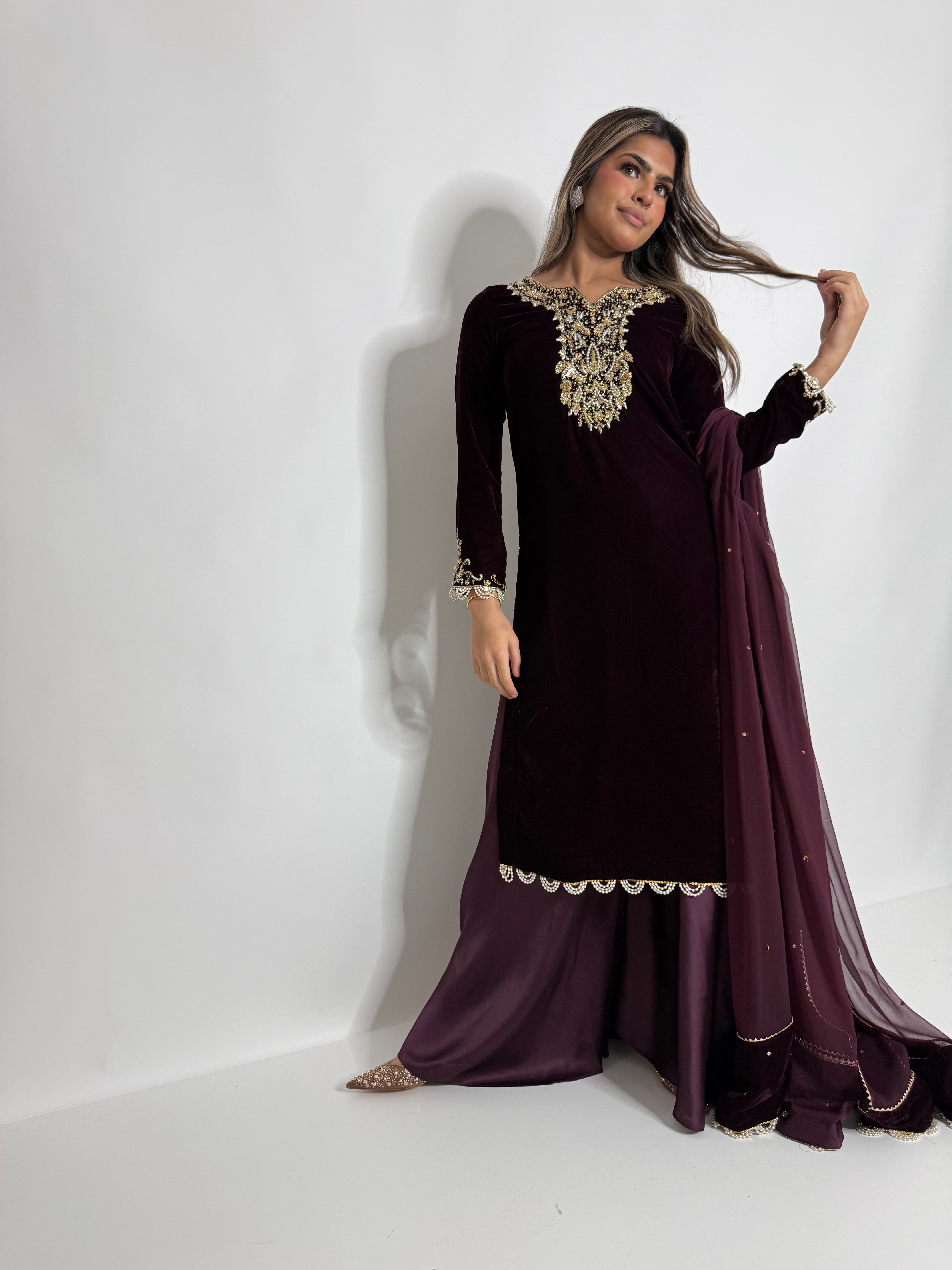 Mulberry Noir Velvet Sharara Suit UK | The Seraphine