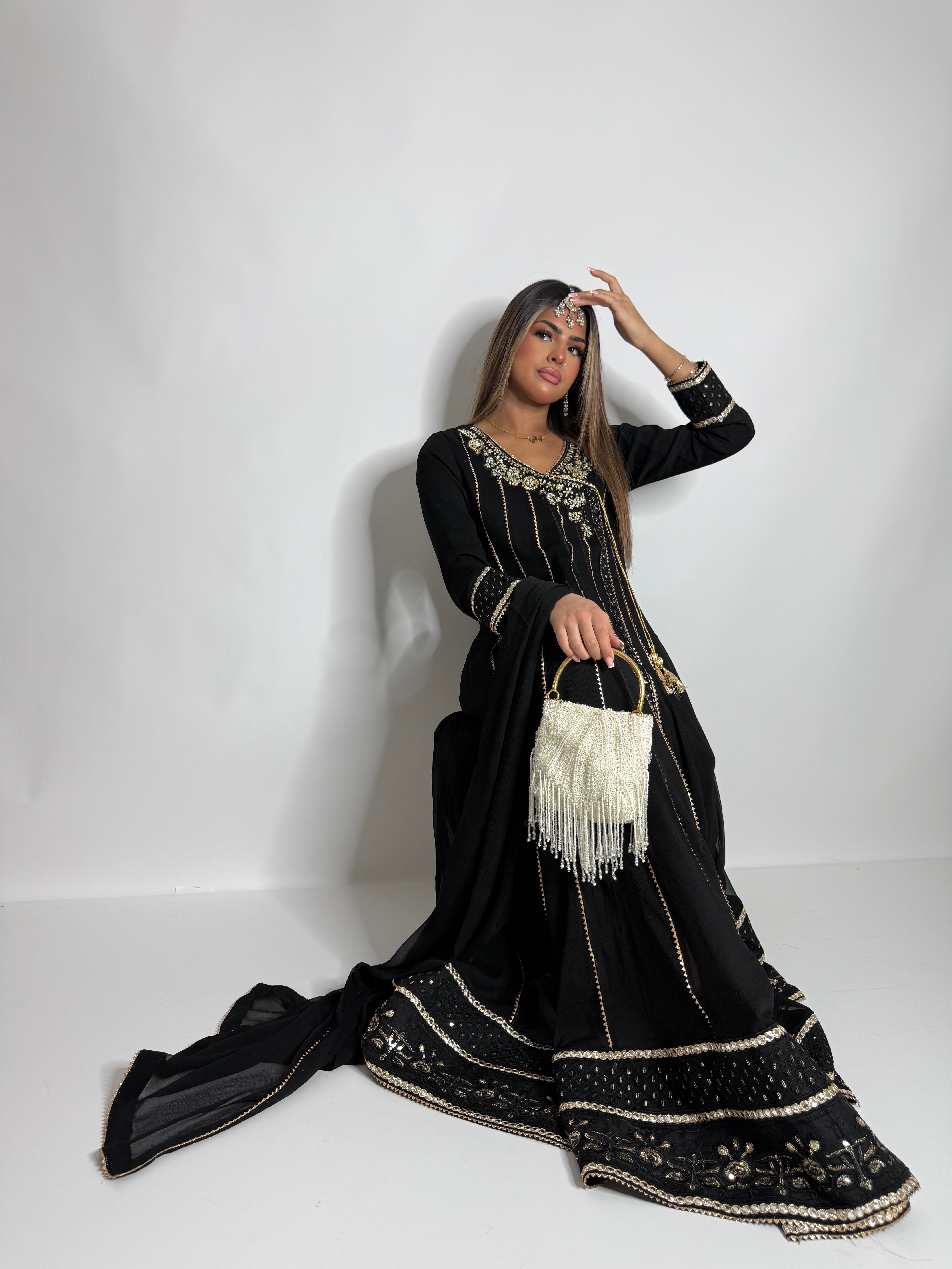 Noir Jahan | Luxury Pakistani Black & Gold Occasion Suit UK