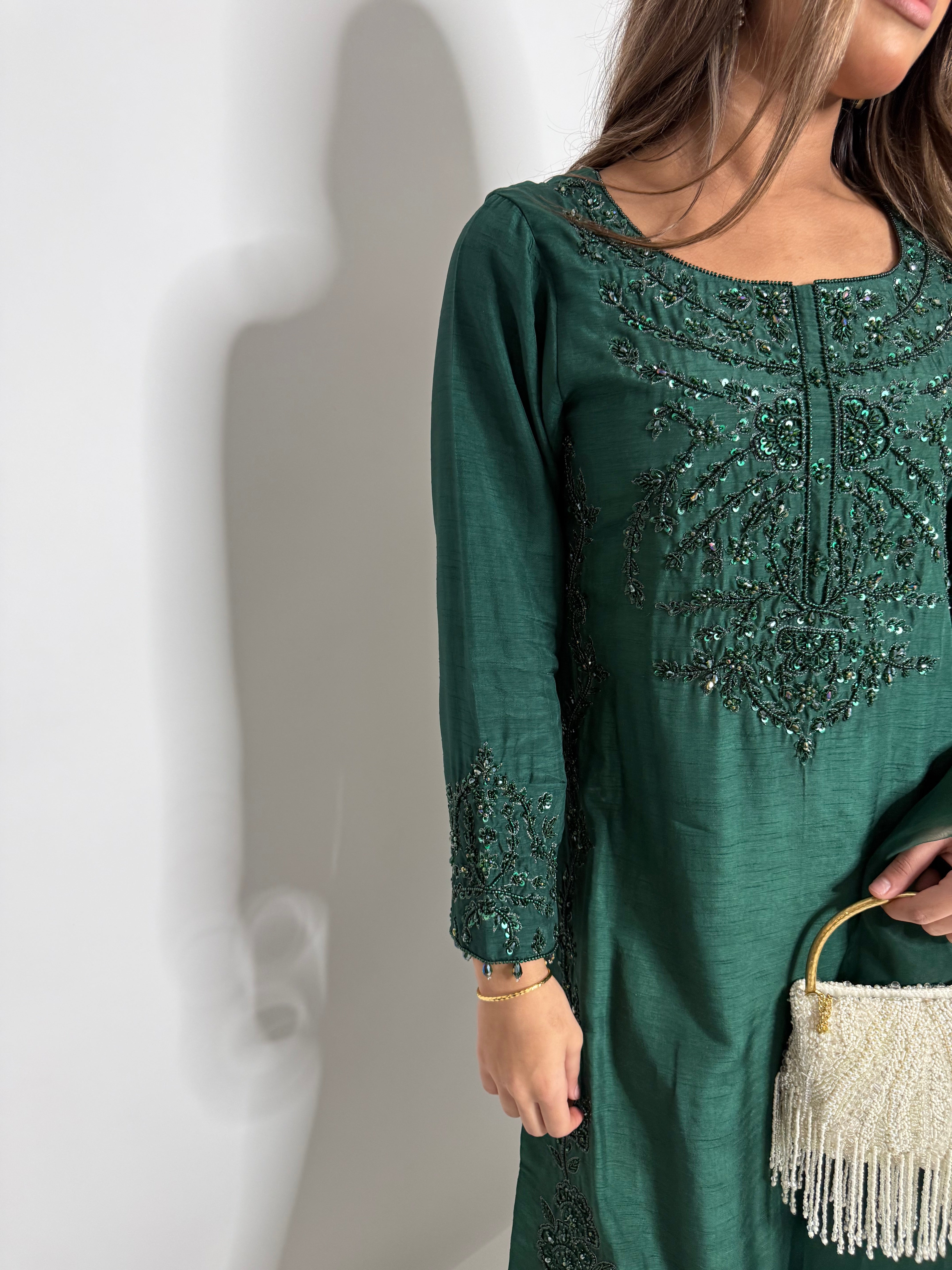 Emerald Raw Silk Three Piece Suit UK | The Verdantia