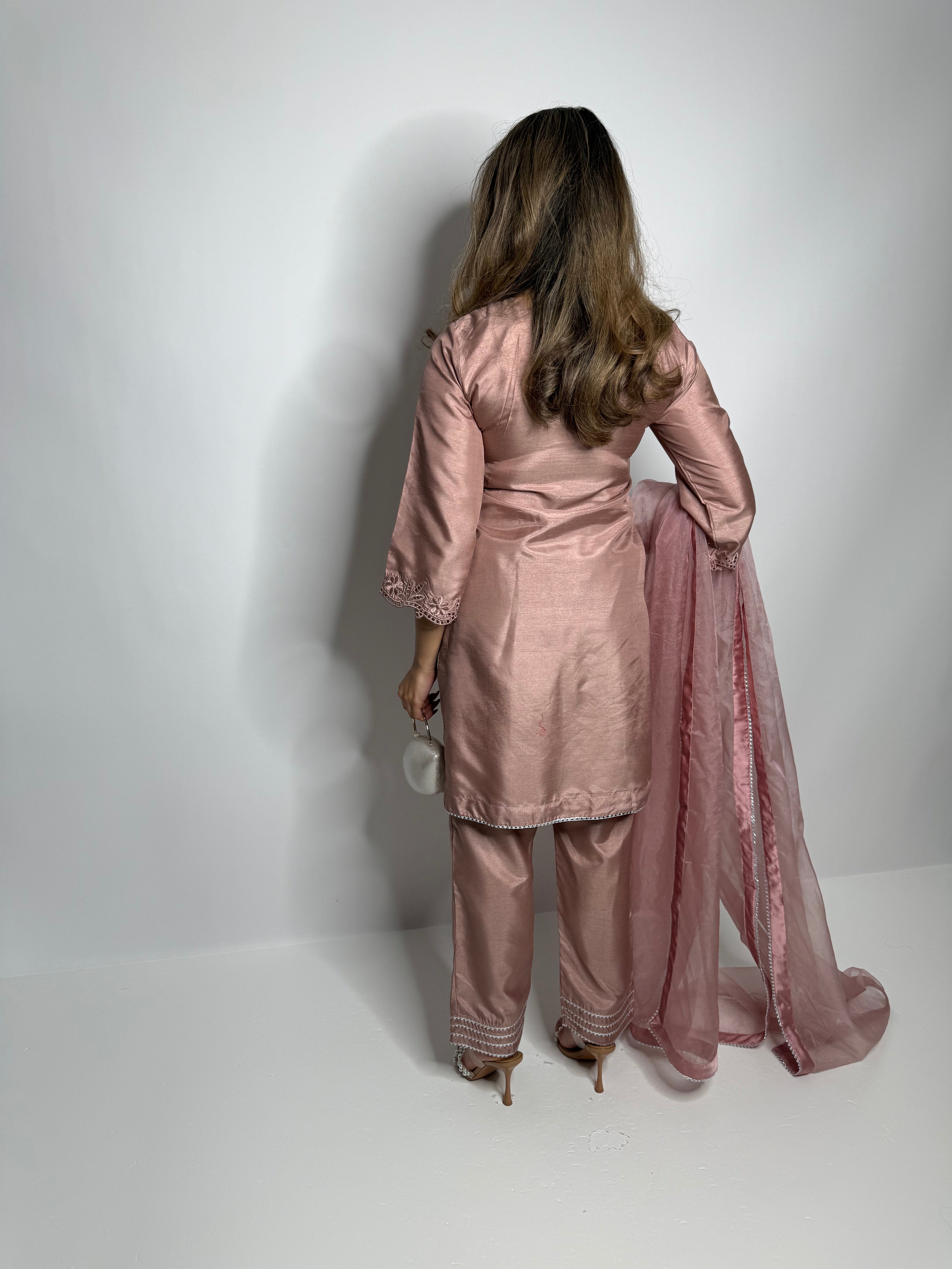 Blush Pink Raw Silk Three Piece Suit UK | The Rosé Élan