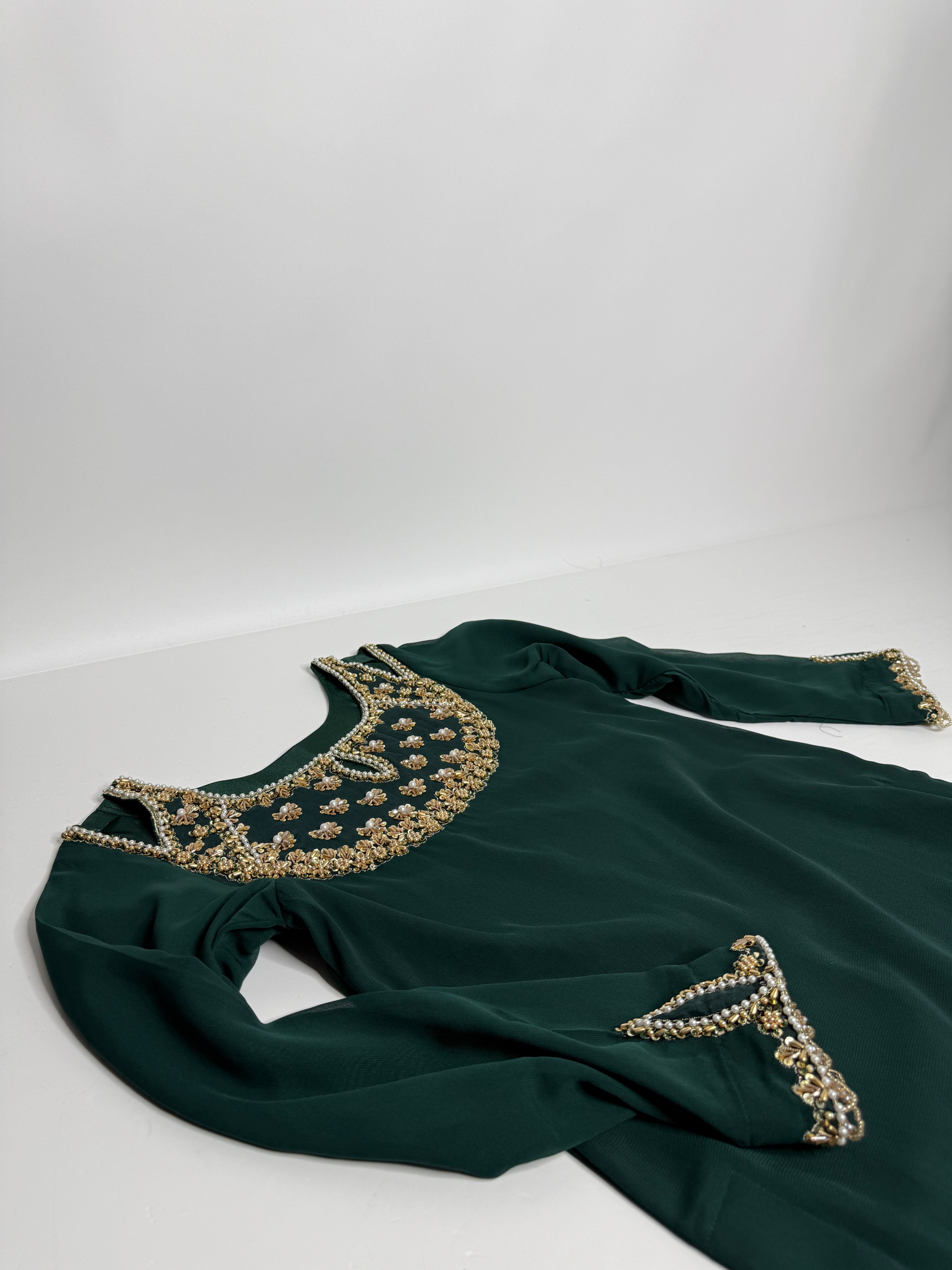 Emerald Chiffon Sharara Three Piece Suit UK | The Kaelisse