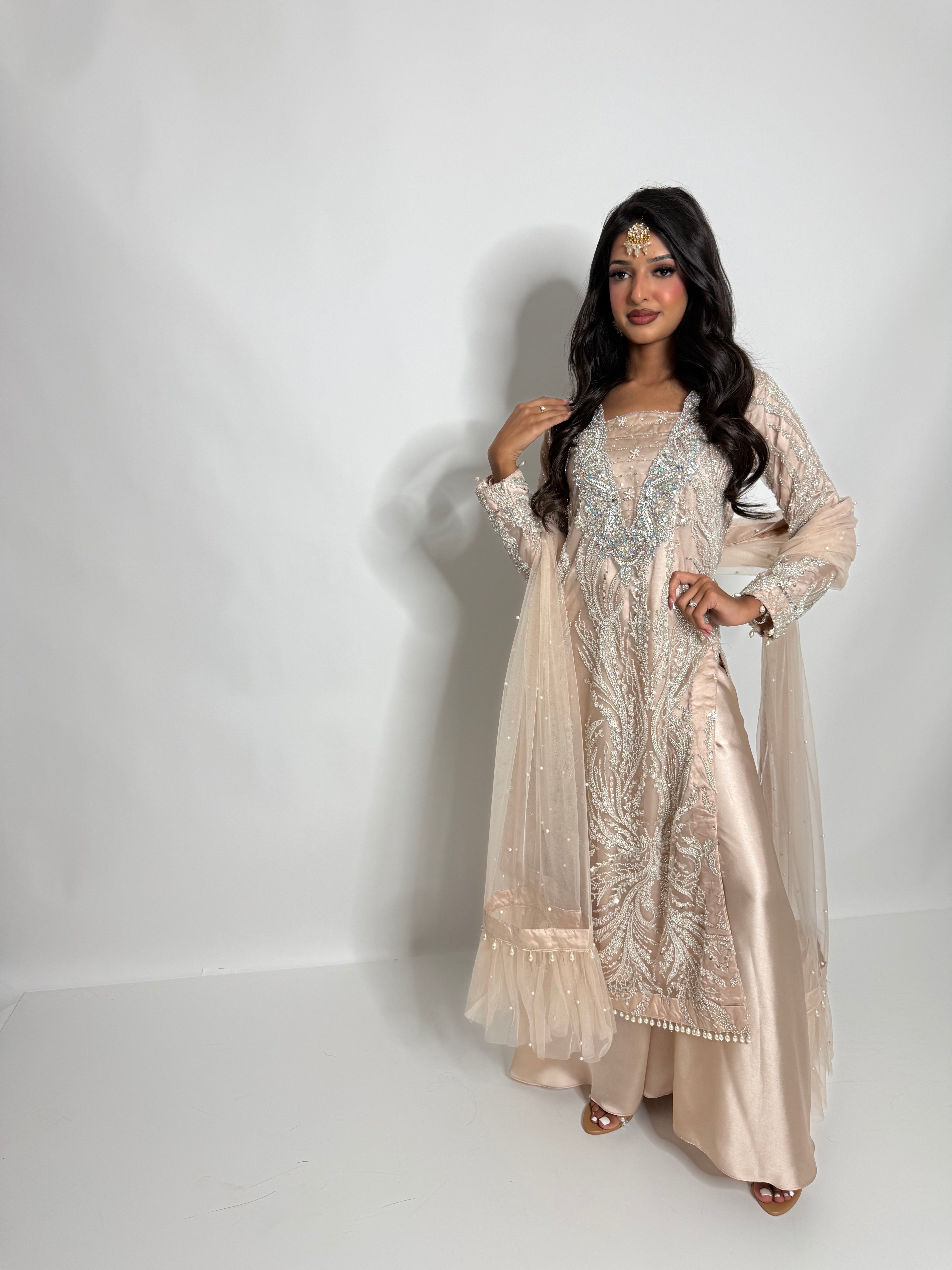 Nooré | Luxury Pakistani Nude Hand Embellished Sharara Suit UK