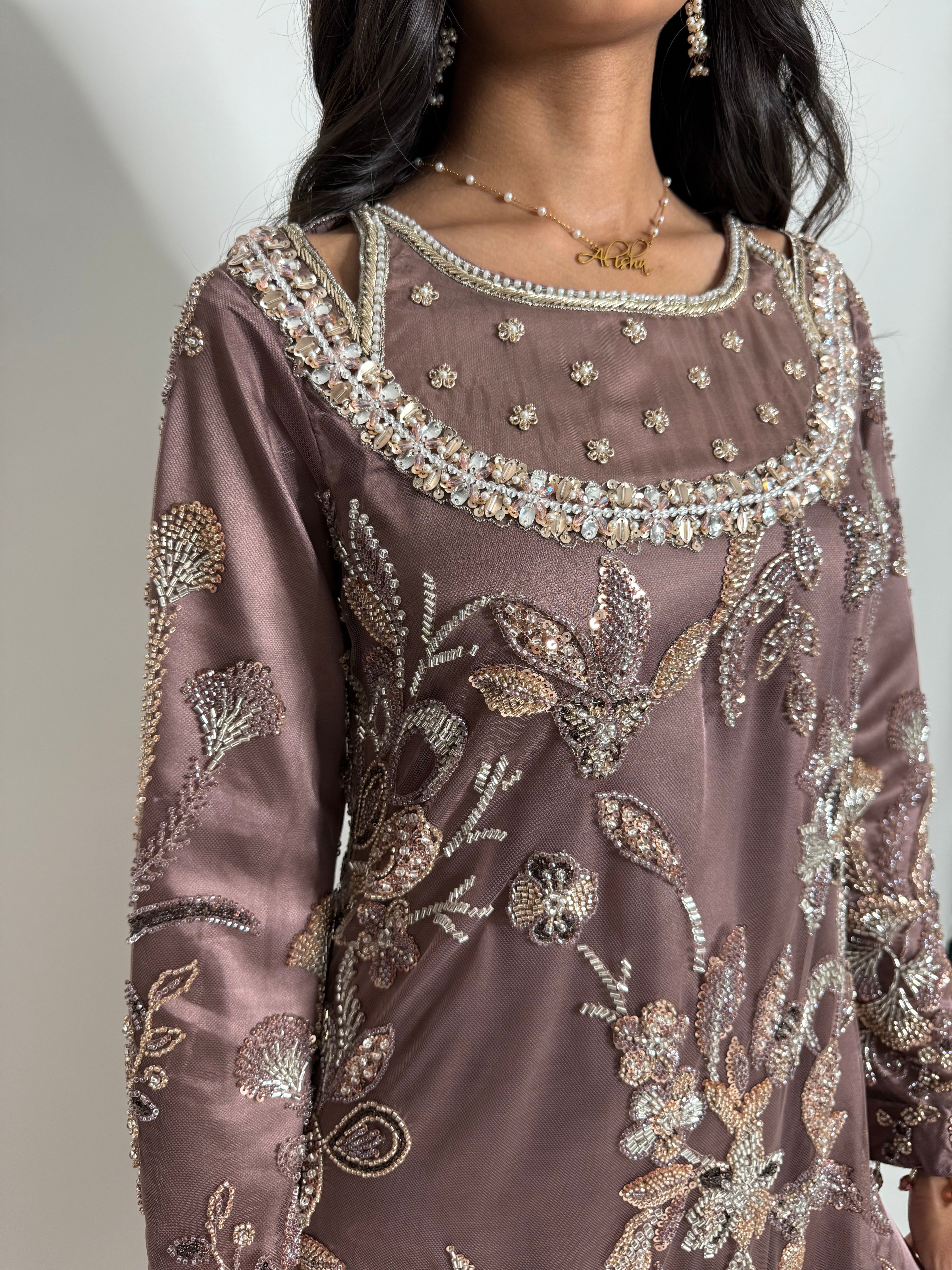 Noorzeba | Luxury Pakistani Cutdana Hand Embroidered Silk Sharara Suit UK | Wedding Guest, Eid & Party Wear