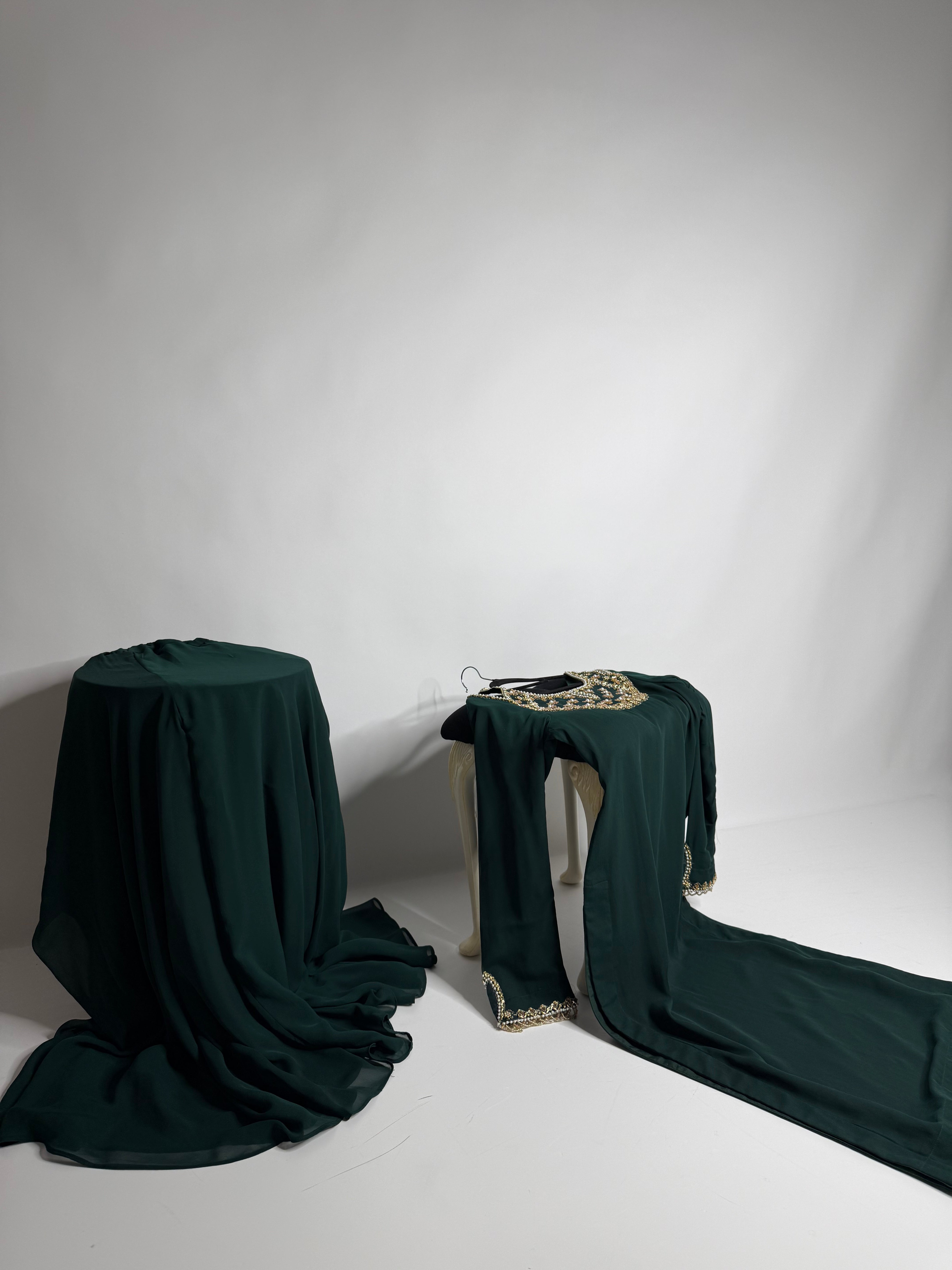 Emerald Chiffon Sharara Three Piece Suit UK | The Kaelisse