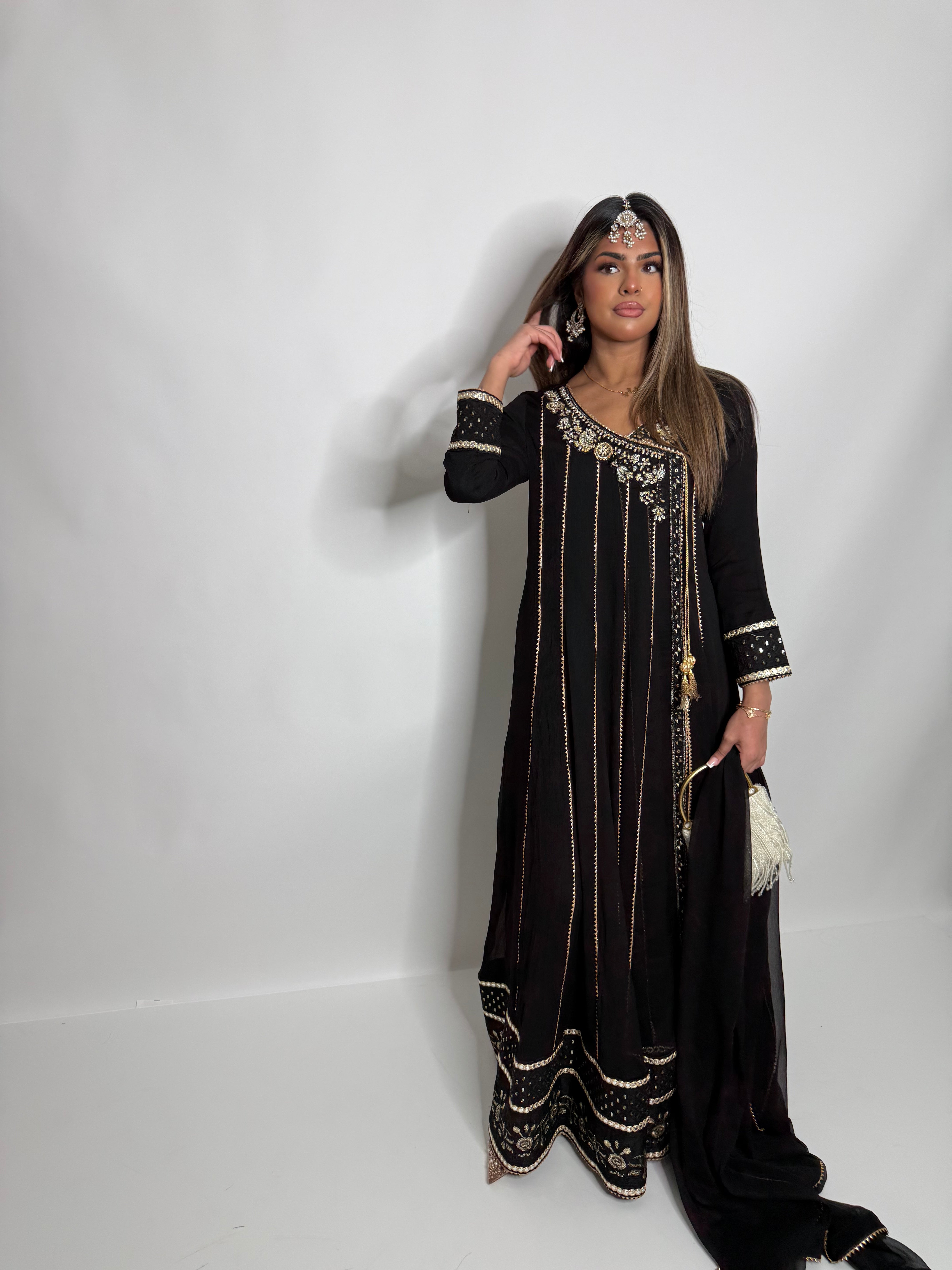 Noir Jahan | Luxury Pakistani Black & Gold Occasion Suit UK