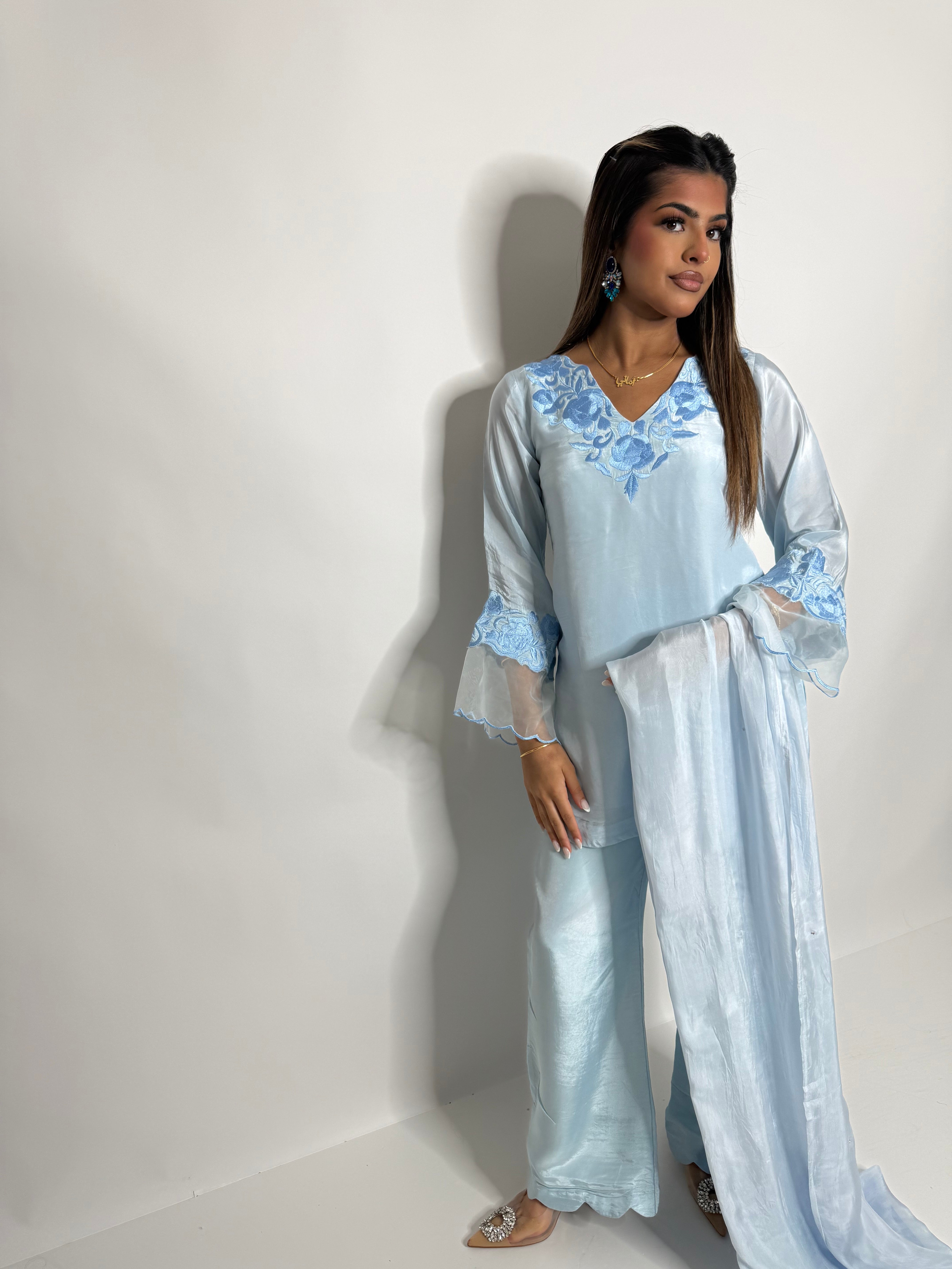 Élodie Bleu | Powder Blue Silk Pakistani Suit