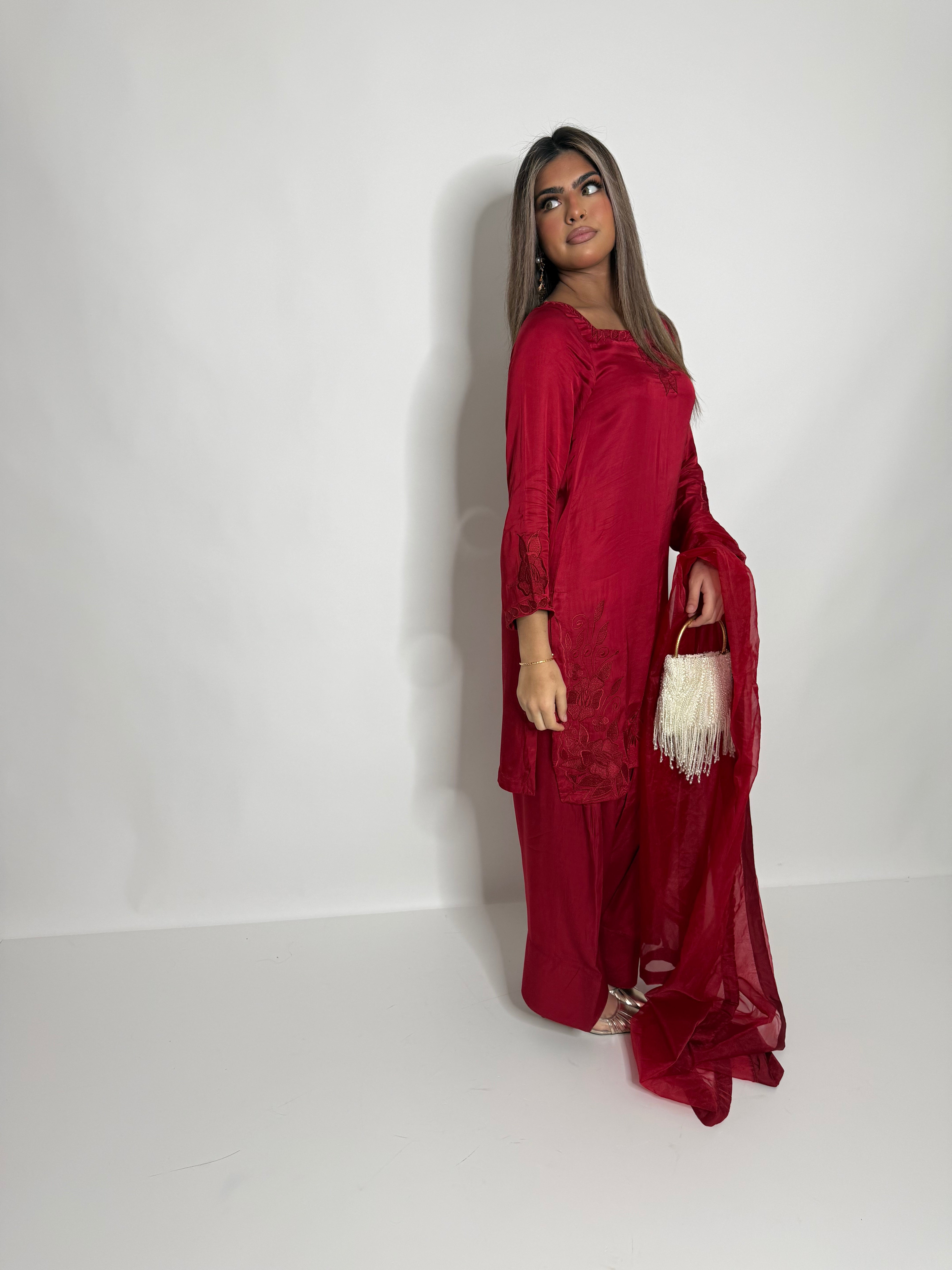 Crimson Étoile Silk Farshi Three Piece Suit UK