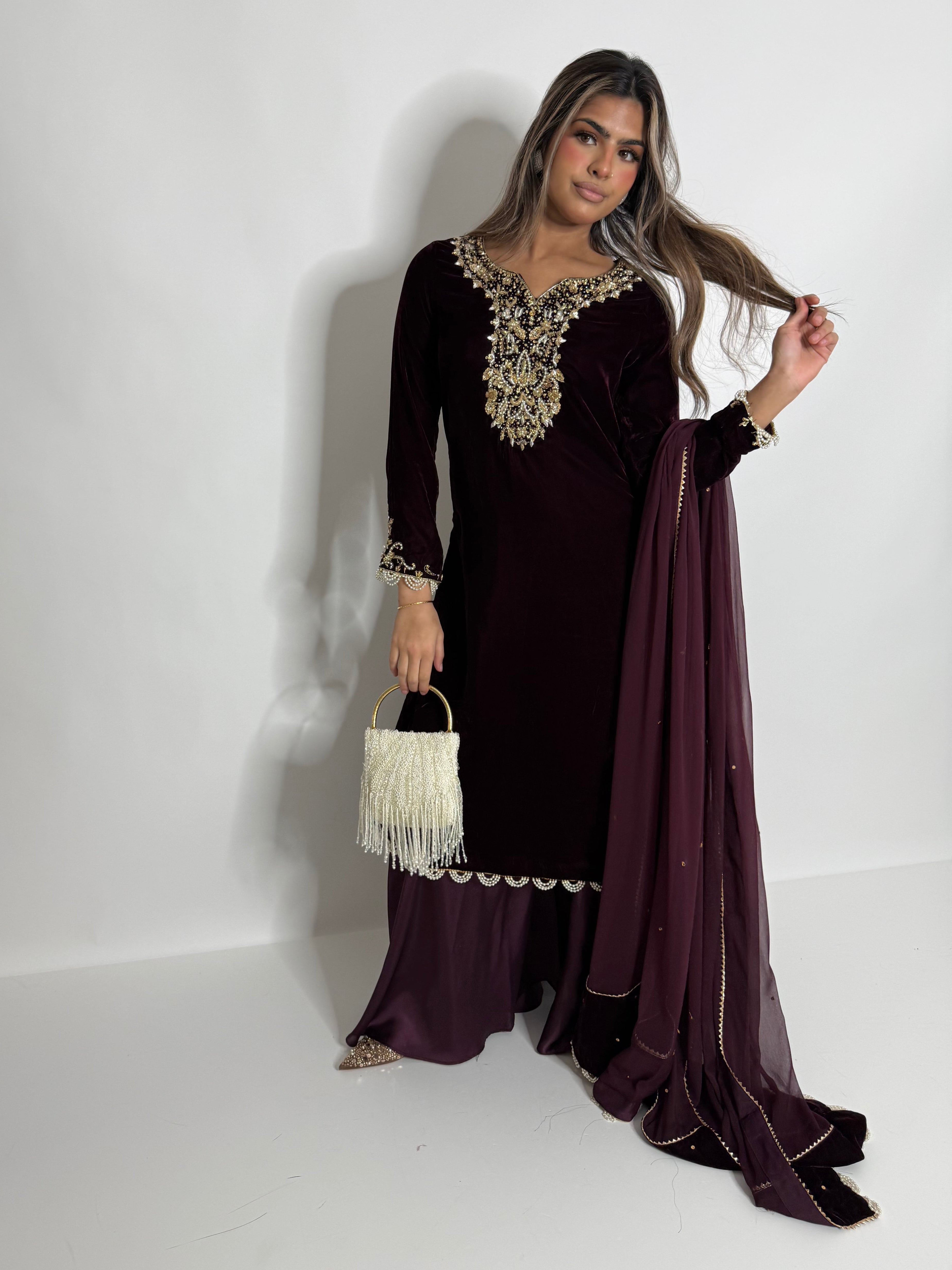 Mulberry Noir Velvet Sharara Suit UK | The Seraphine