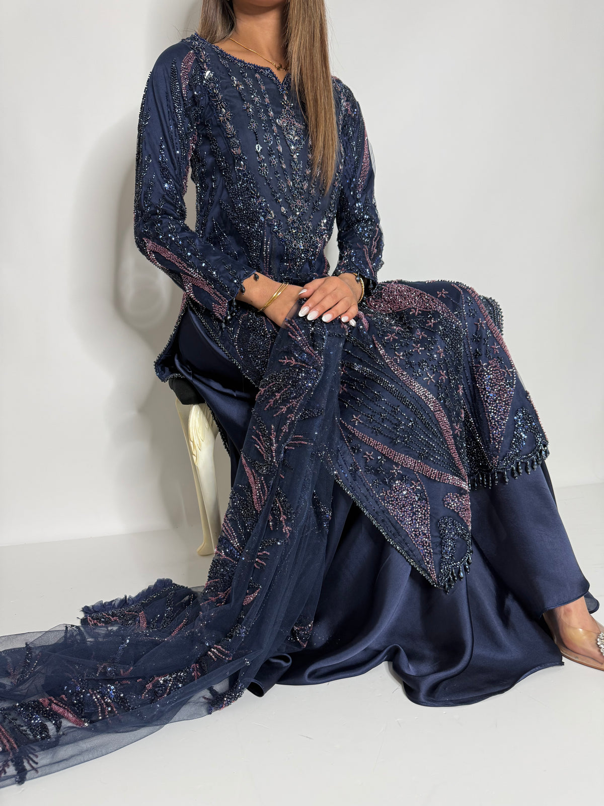 Estelle Midnight Navy Embellished Sharara Set