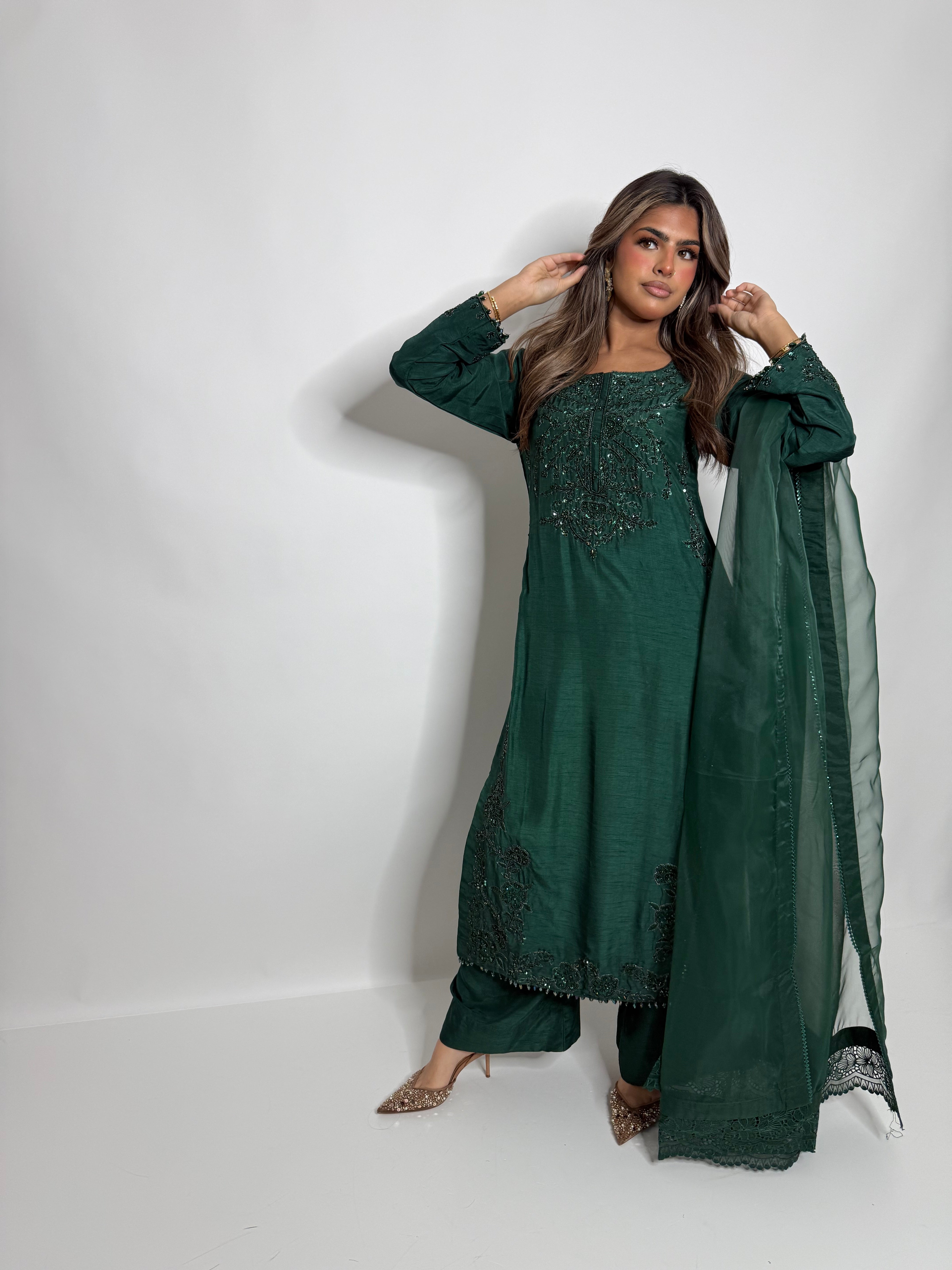 Emerald Raw Silk Three Piece Suit UK | The Verdantia