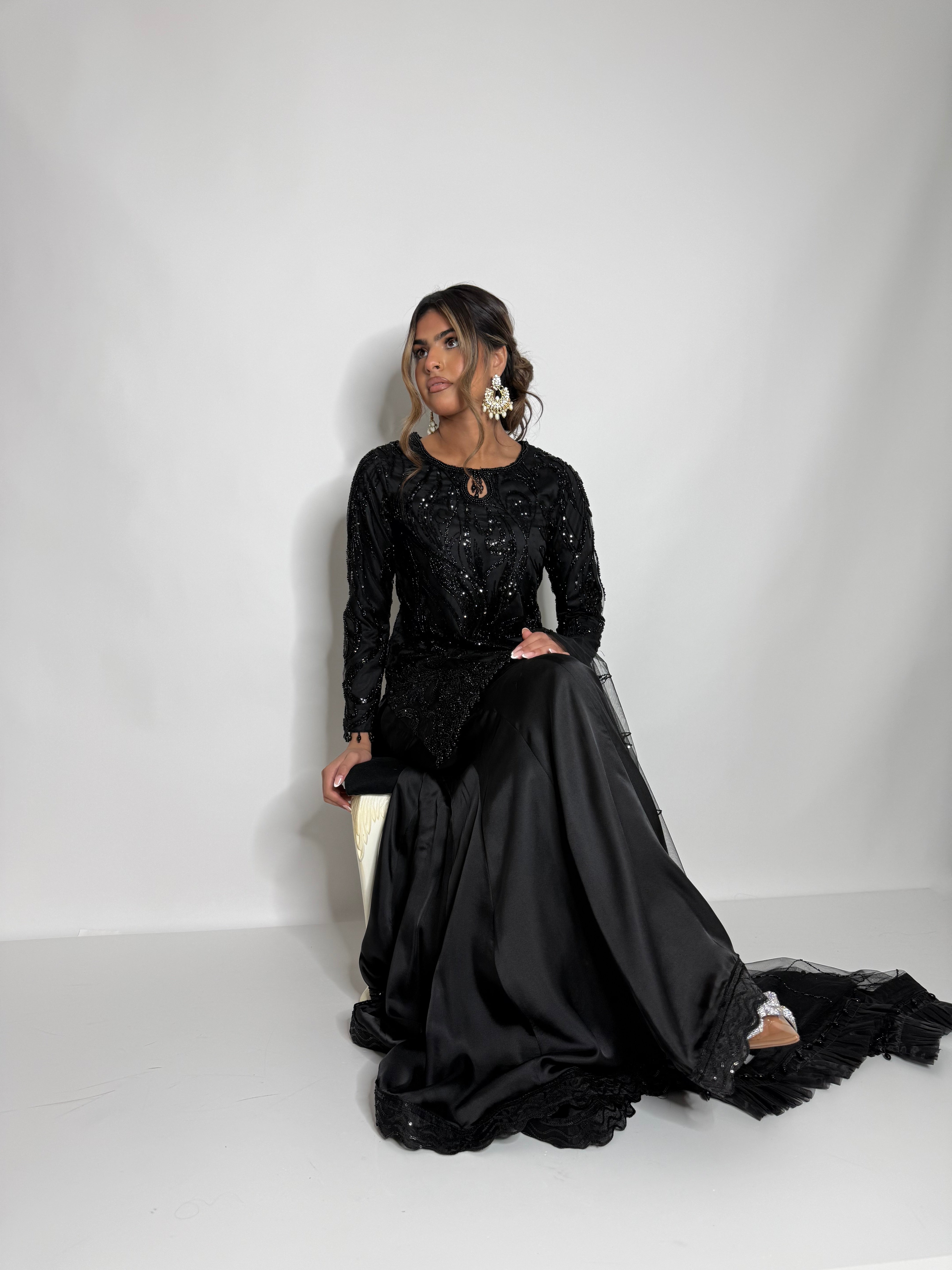 BLACK CUTDANA SHORT SHIRT SHARARA SUIT UK | THE ZAYELA NYX