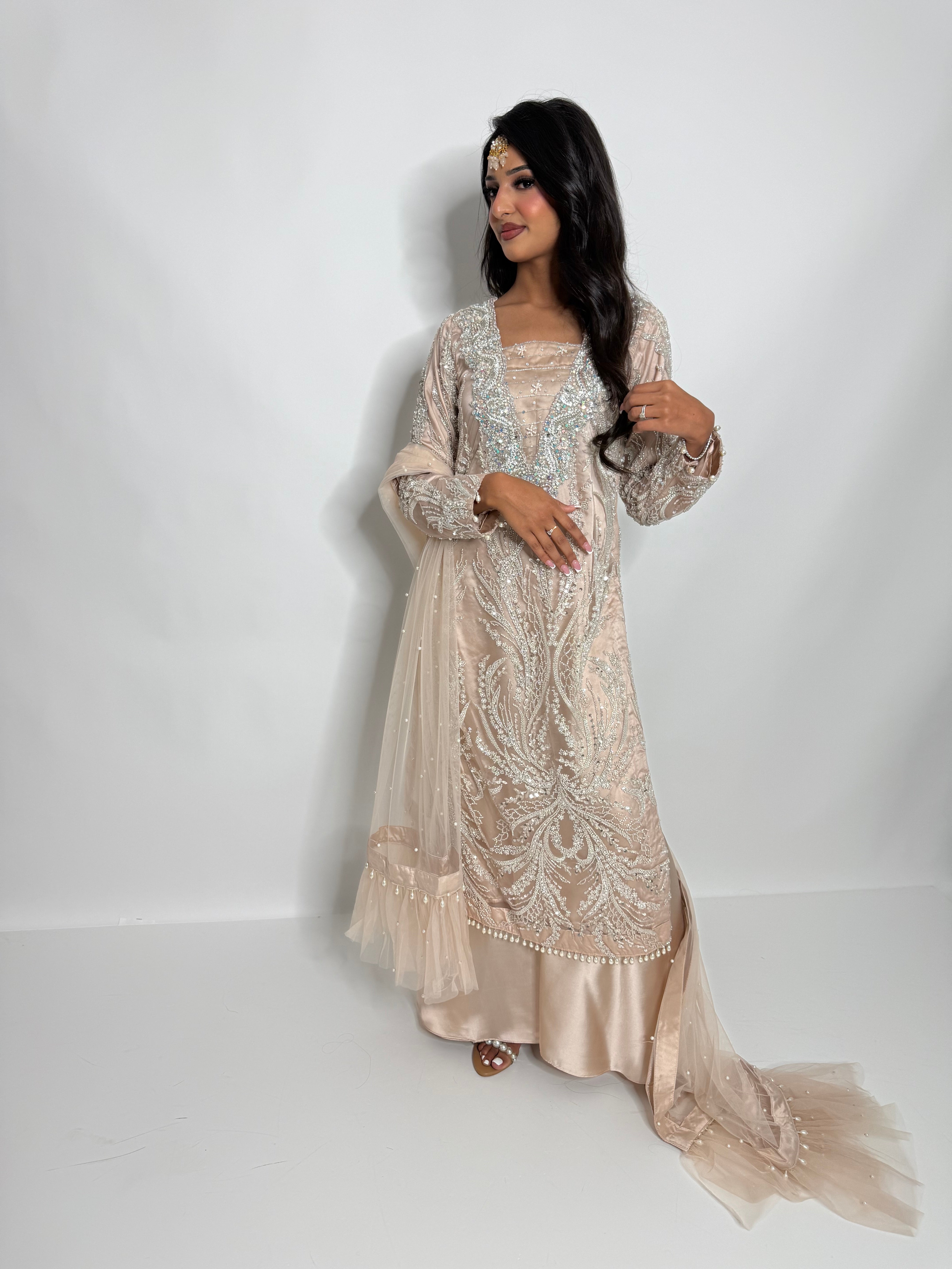 Nooré | Luxury Pakistani Nude Hand Embellished Sharara Suit UK