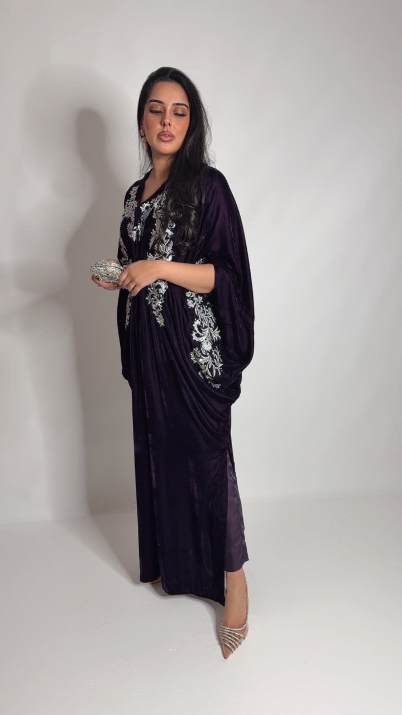 Aubergine Velvet Kaftan Set UK | The Knightsbridge Aubergine
