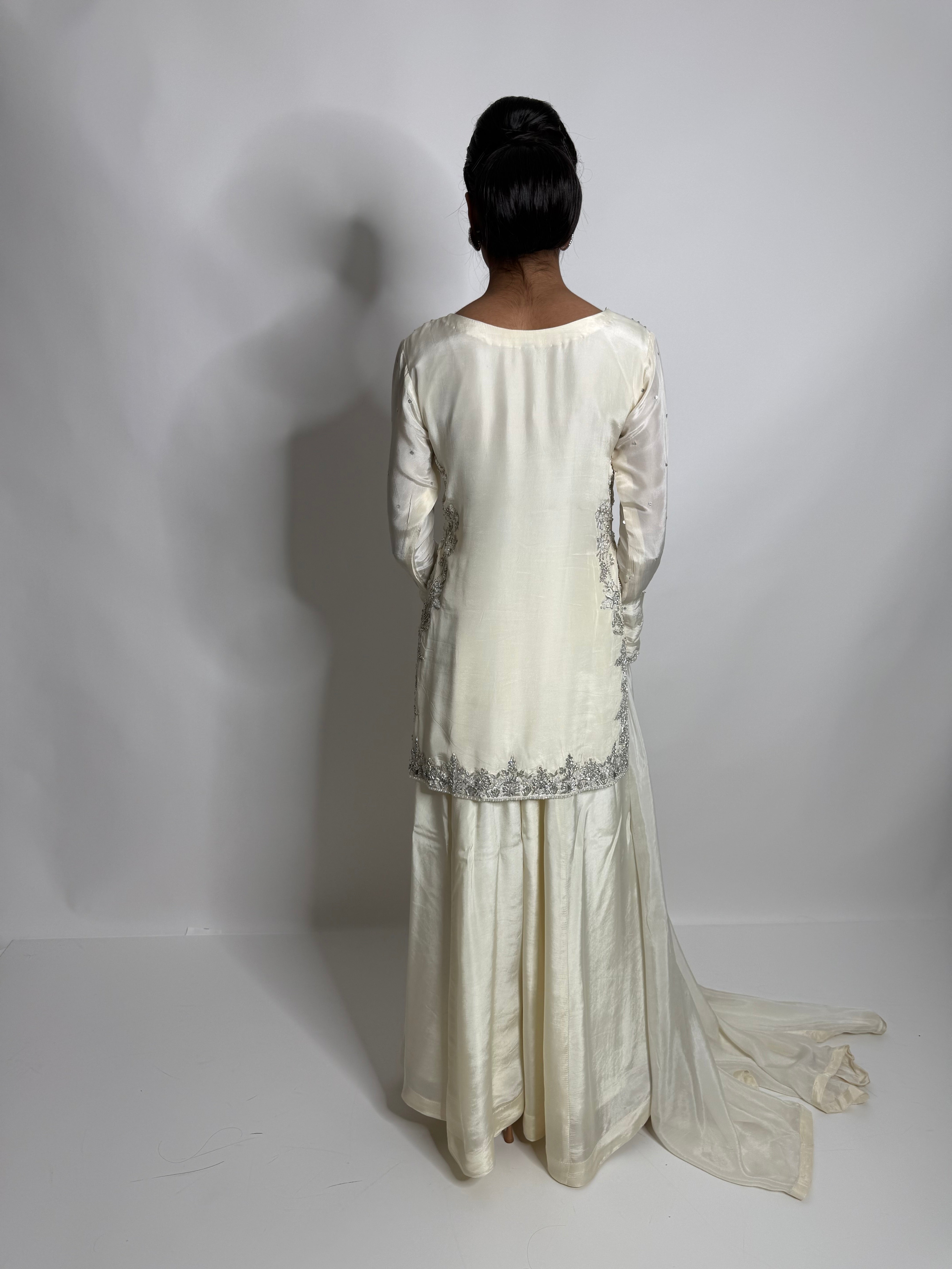 Elira | Luxury Pakistani Ivory Silk Sharara Suit UK | Y2K Wedding Guest Outfit