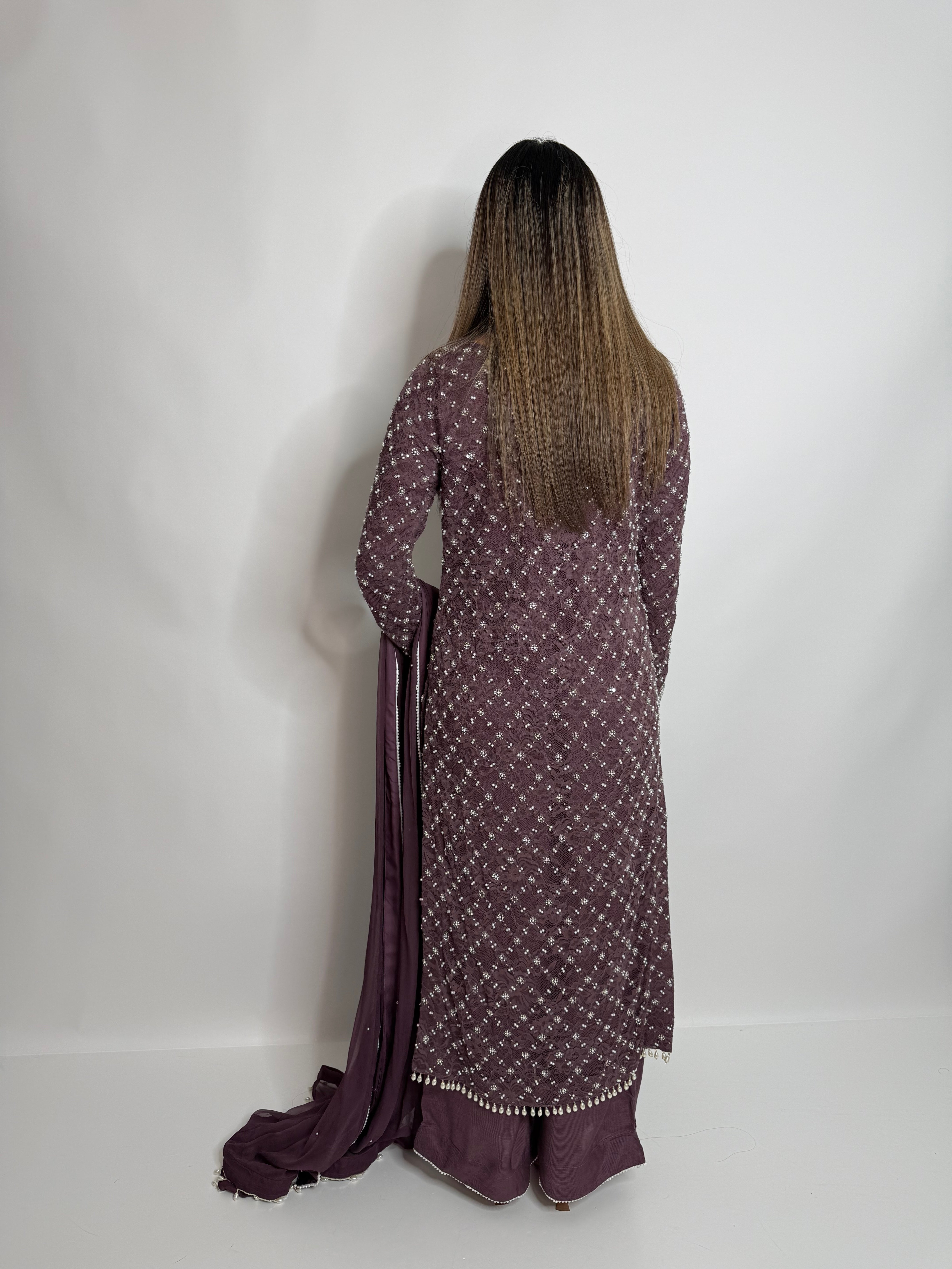 Lilac Pearl Crochet Three Piece Suit UK | The Mireya