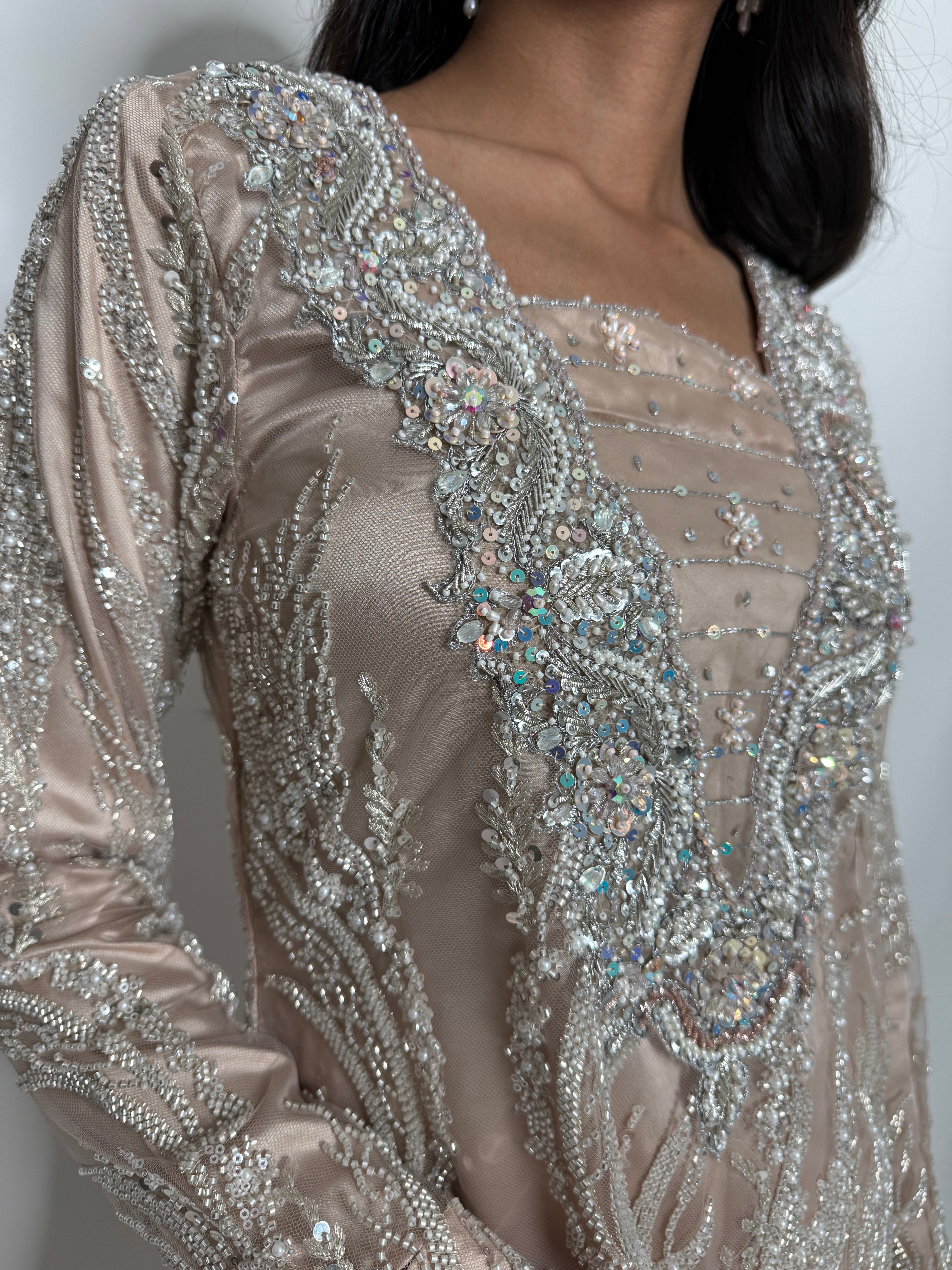 Nooré | Luxury Pakistani Nude Hand Embellished Sharara Suit UK