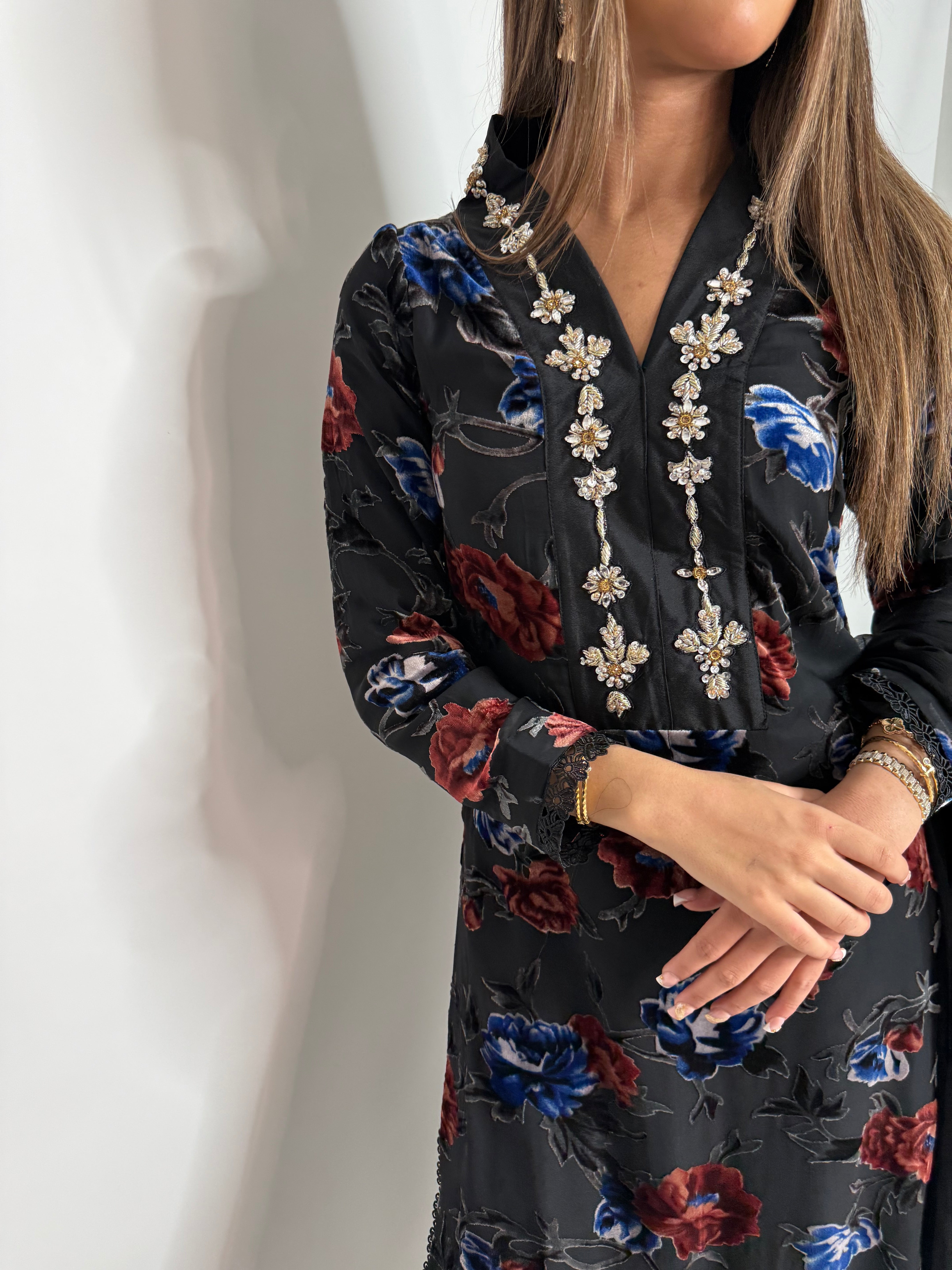 Black Floral Palachi Three Piece Suit UK | The Calvienne
