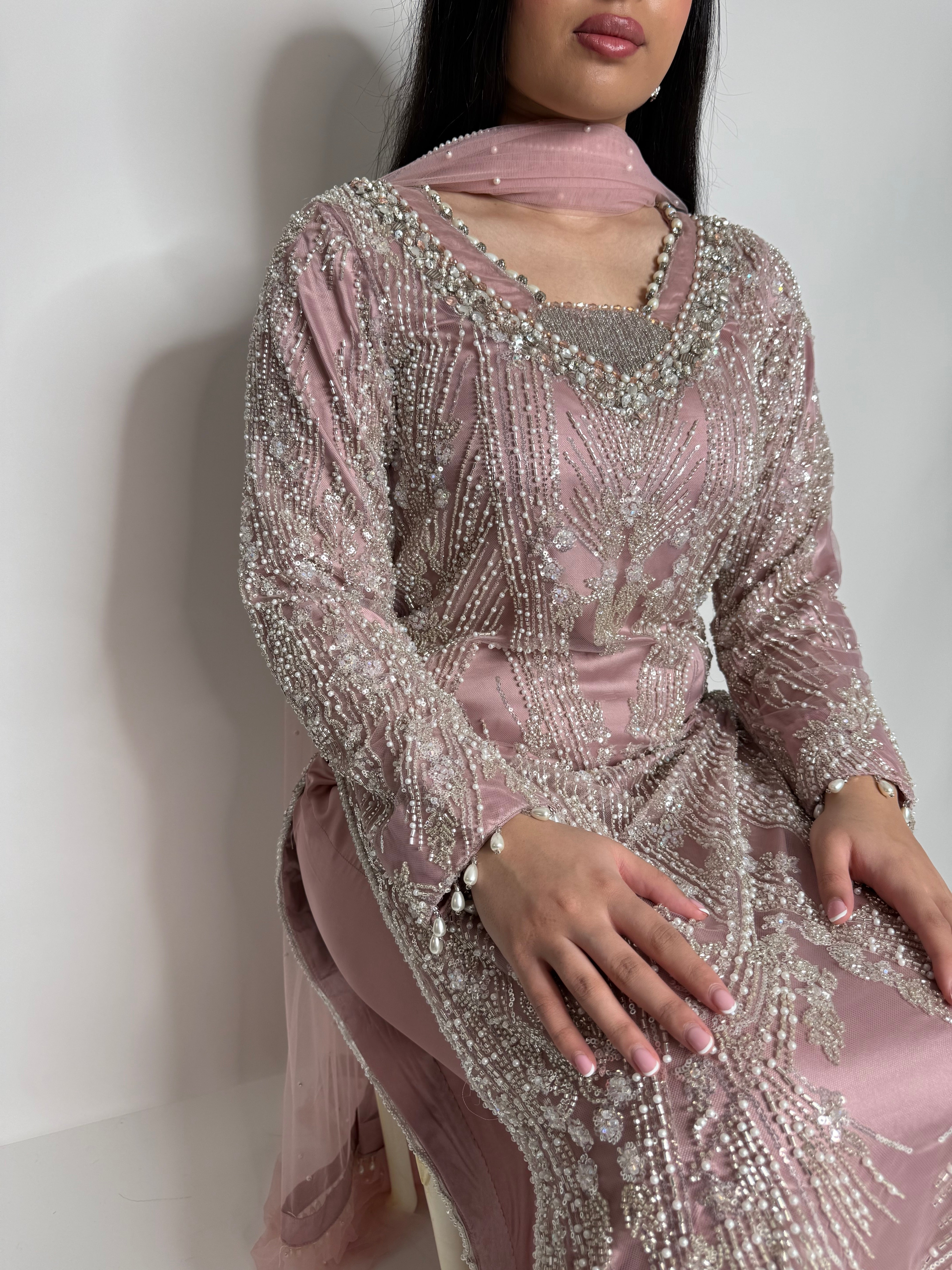 POWDER PINK EMBELLISHED THREE PIECE SUIT UK | THE BLUSHÉA