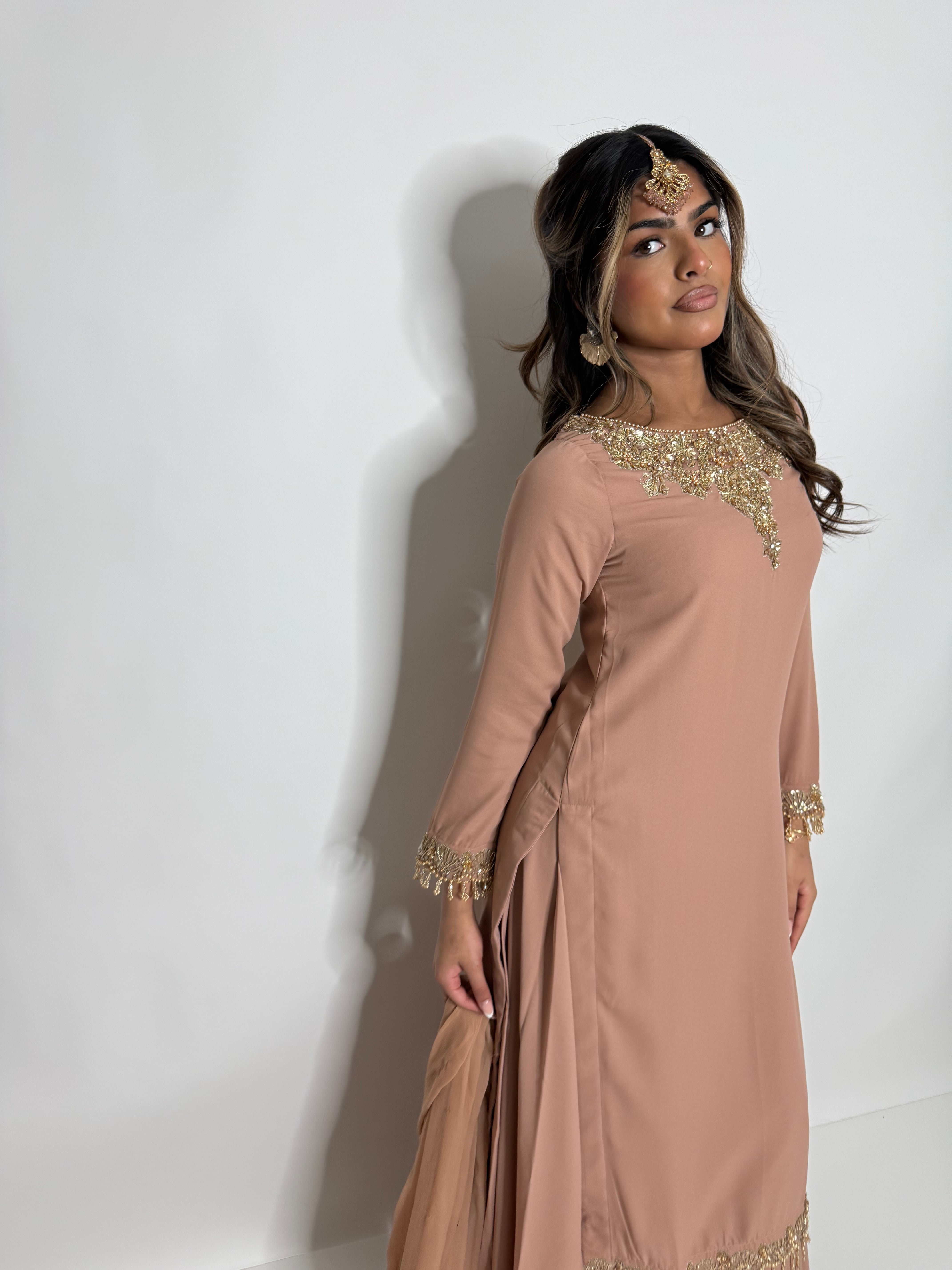 NUDE GEORGETTE SHARARA SUIT UK | THE AMAYA LUNE