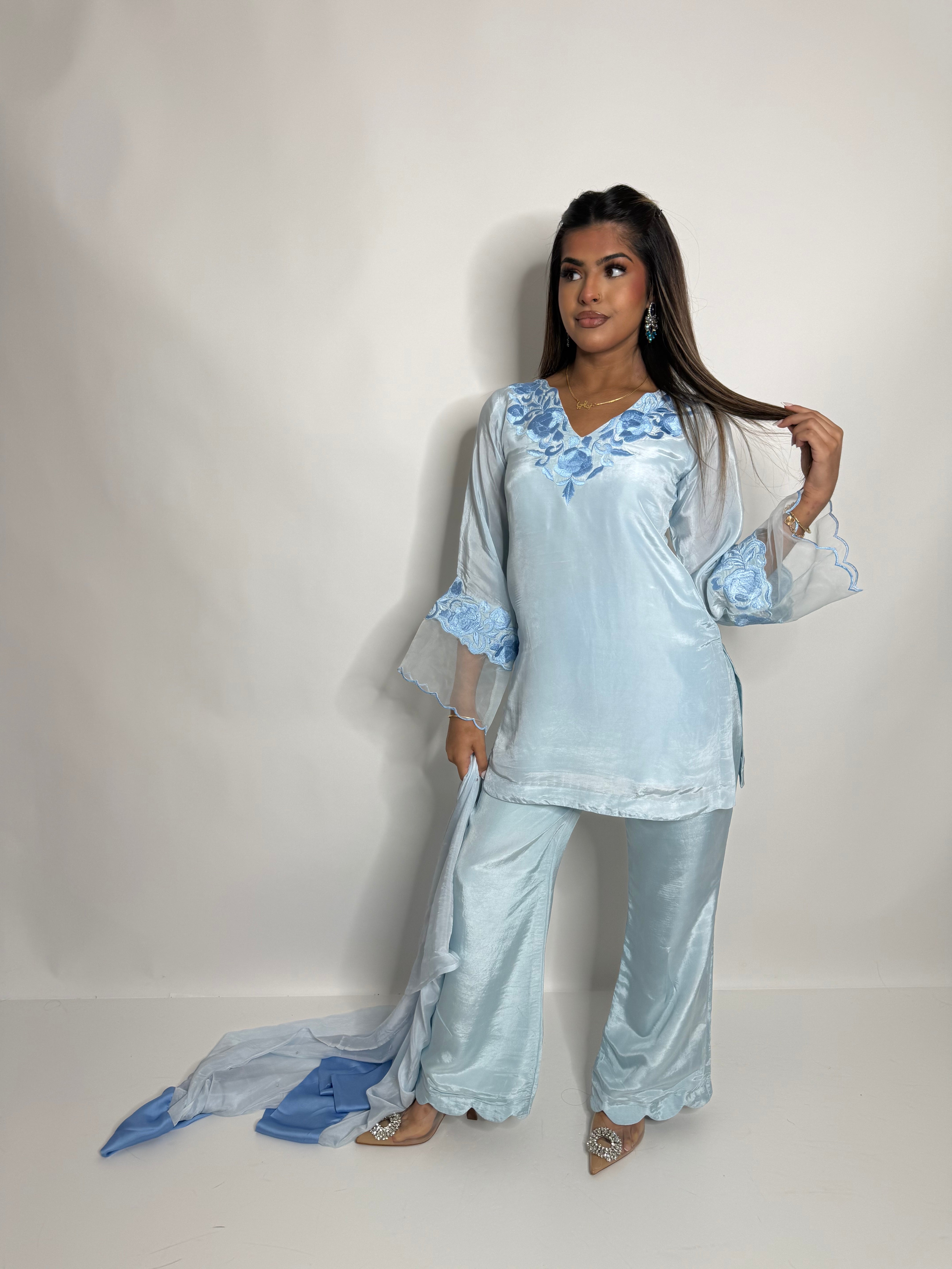 Élodie Bleu | Powder Blue Silk Pakistani Suit