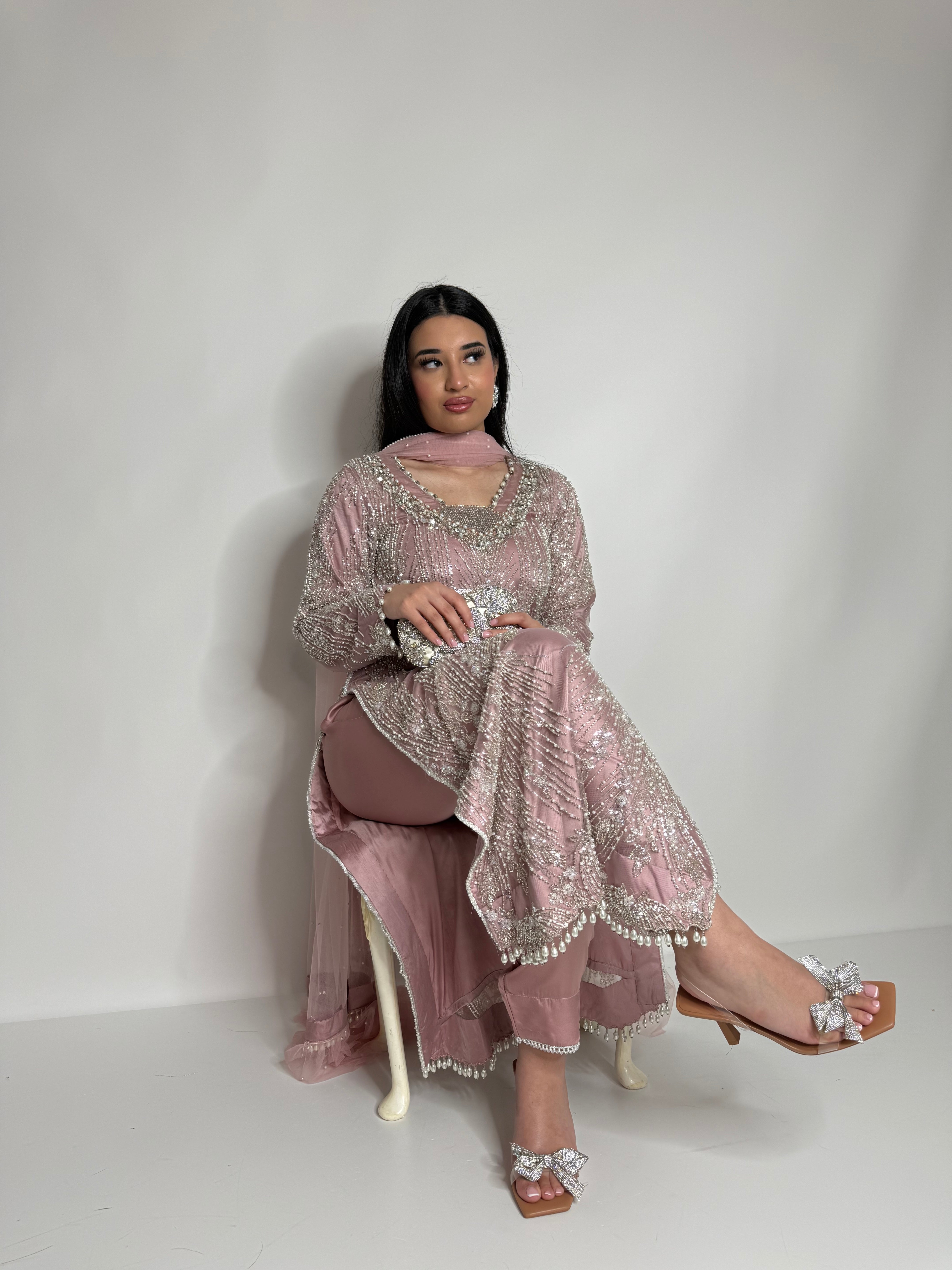 POWDER PINK EMBELLISHED THREE PIECE SUIT UK | THE BLUSHÉA