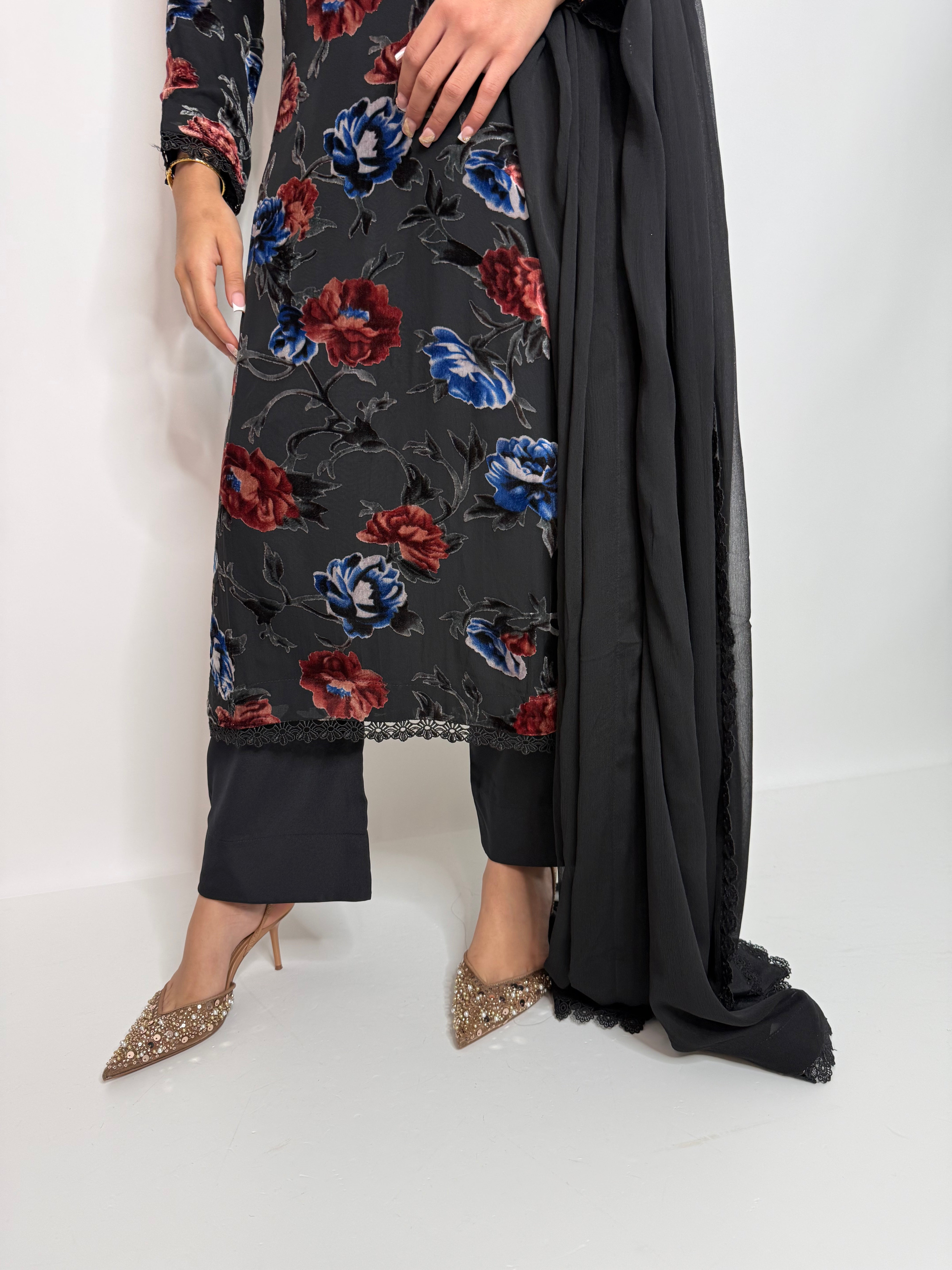 Black Floral Palachi Three Piece Suit UK | The Calvienne