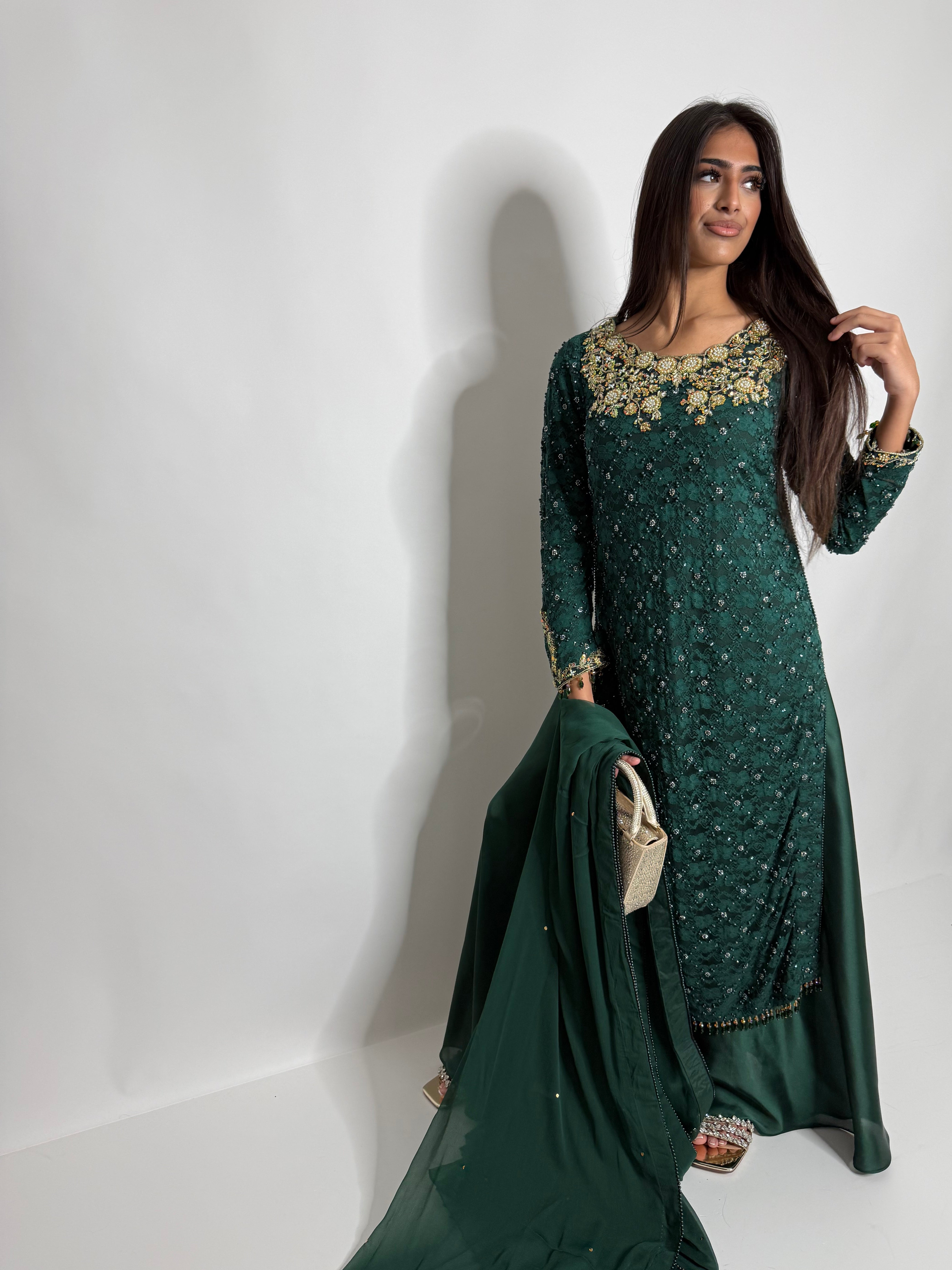 Emerald Pearl Crochet Three Piece Suit UK | The Bellagio