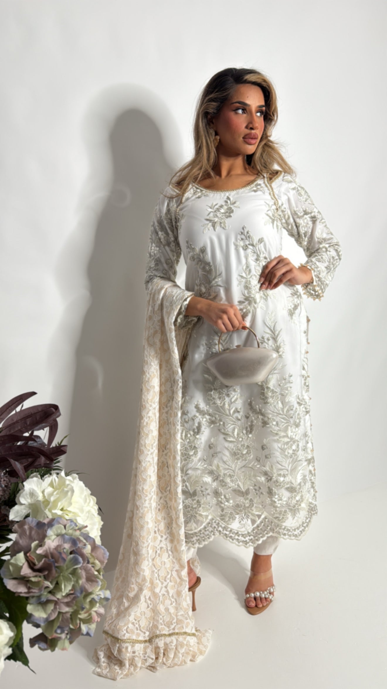 Ivory Lace Embroidered Three Piece Suit UK | The Sloane Heirloom