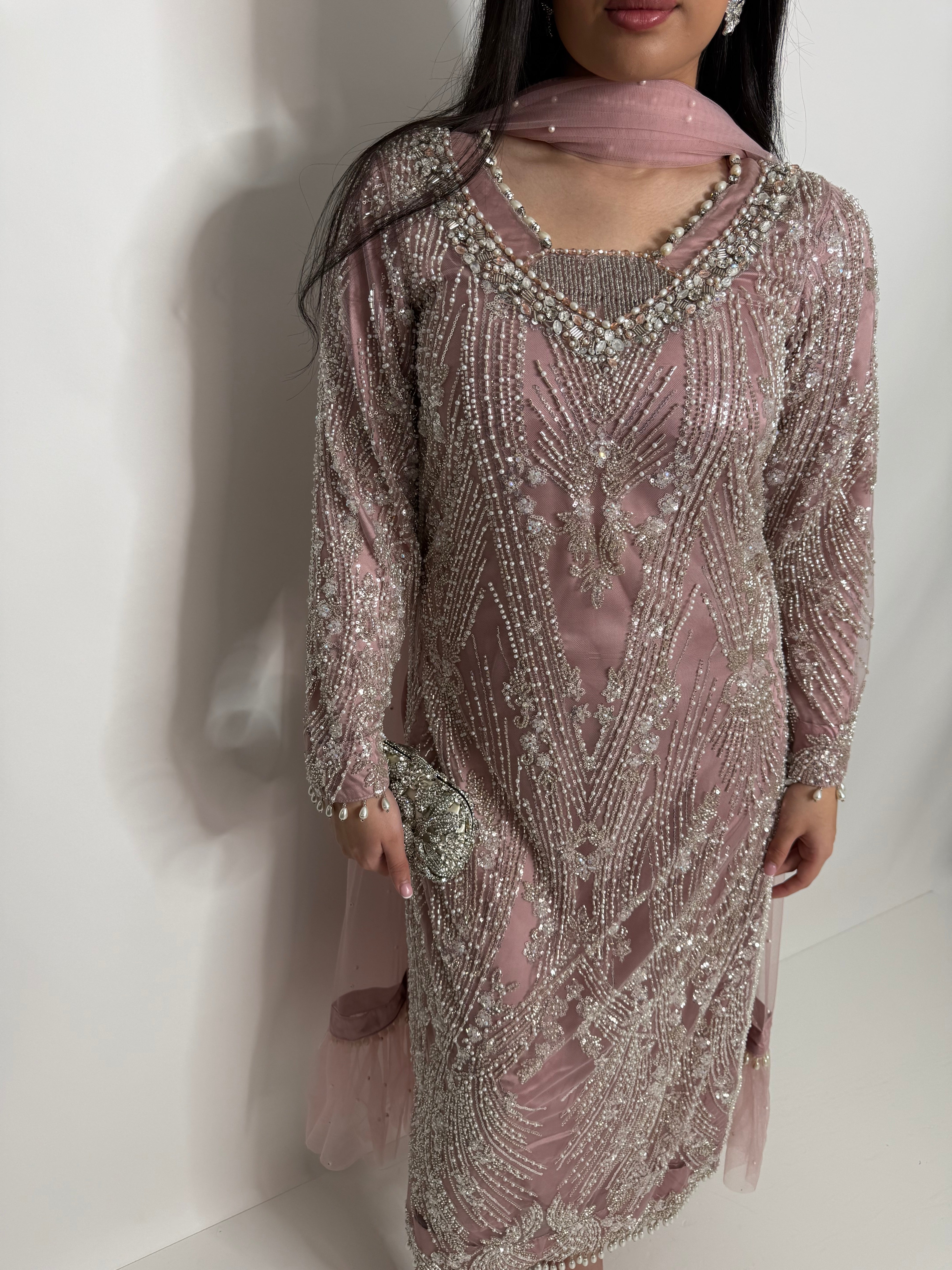 POWDER PINK EMBELLISHED THREE PIECE SUIT UK | THE BLUSHÉA