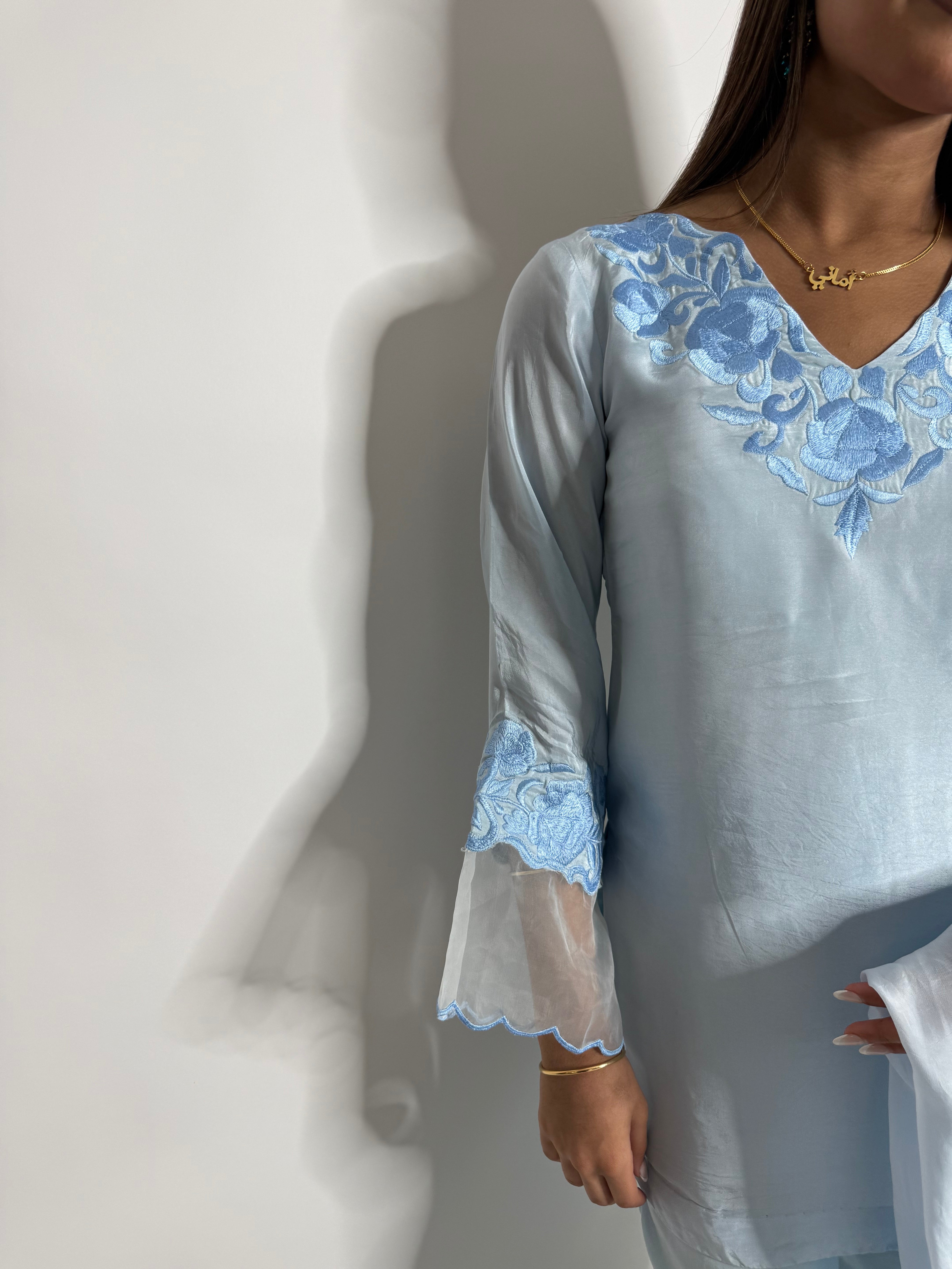 Élodie Bleu | Powder Blue Silk Pakistani Suit