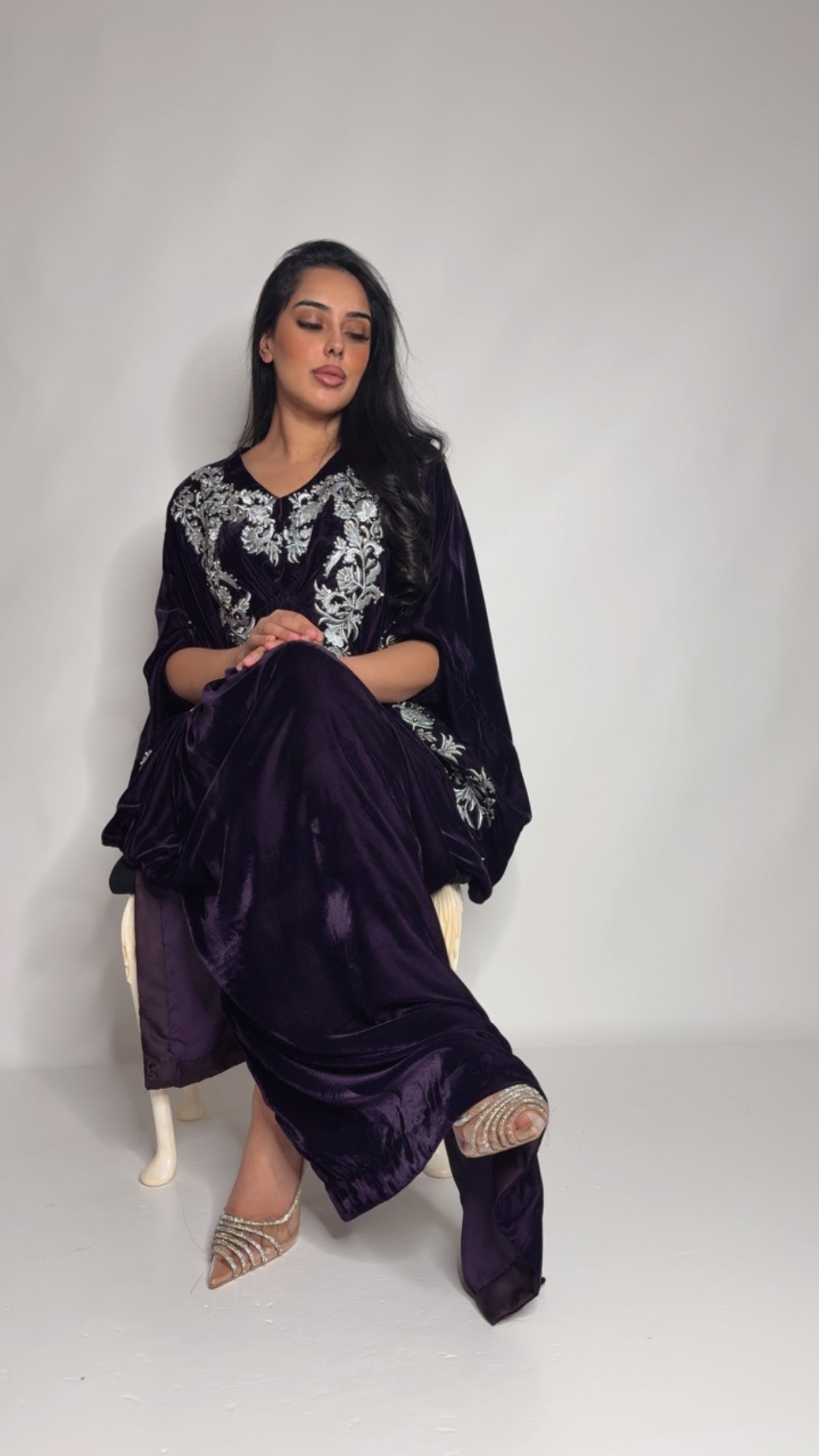 Aubergine Velvet Kaftan Set UK | The Knightsbridge Aubergine