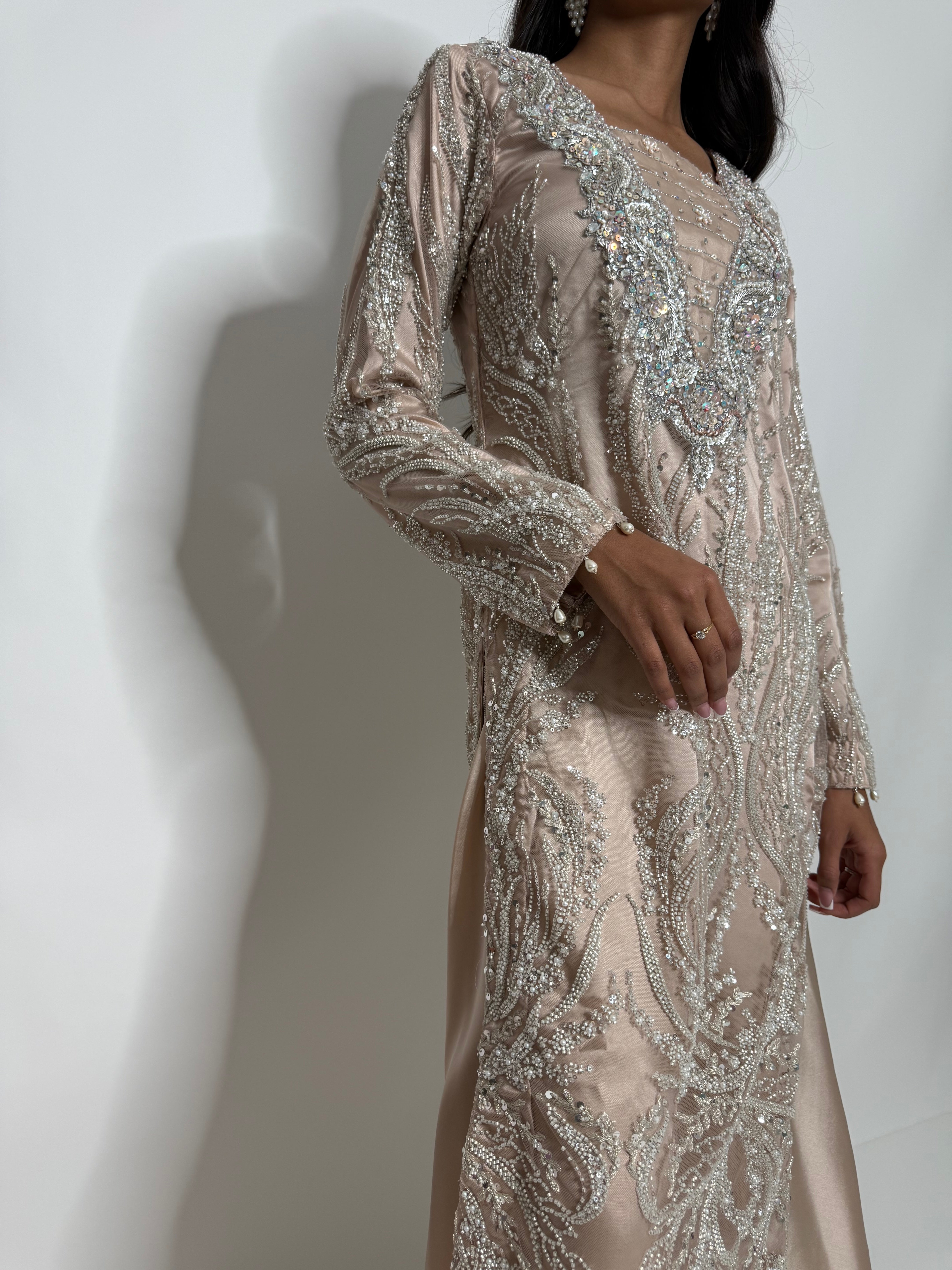 Nooré | Luxury Pakistani Nude Hand Embellished Sharara Suit UK