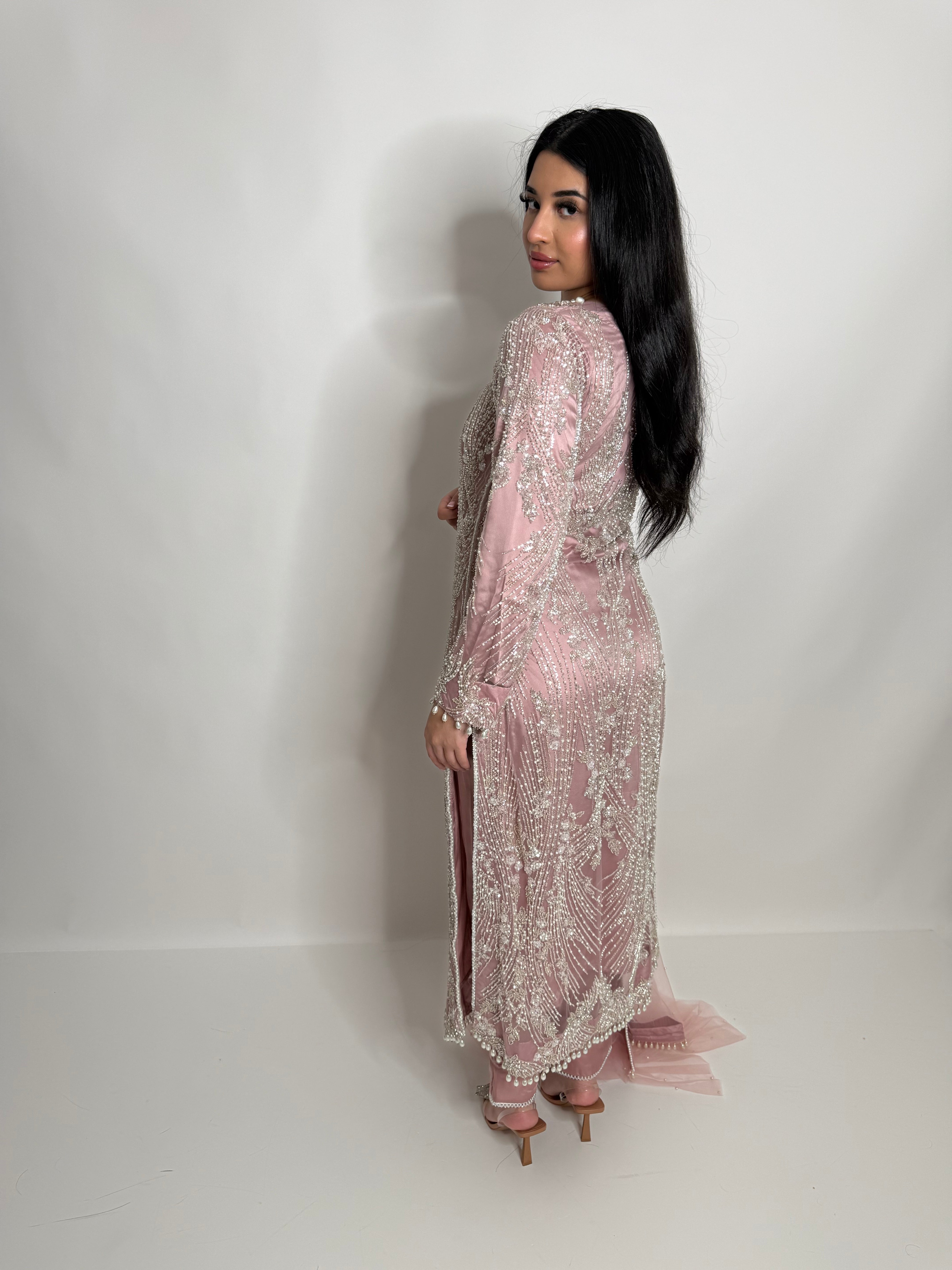 POWDER PINK EMBELLISHED THREE PIECE SUIT UK | THE BLUSHÉA
