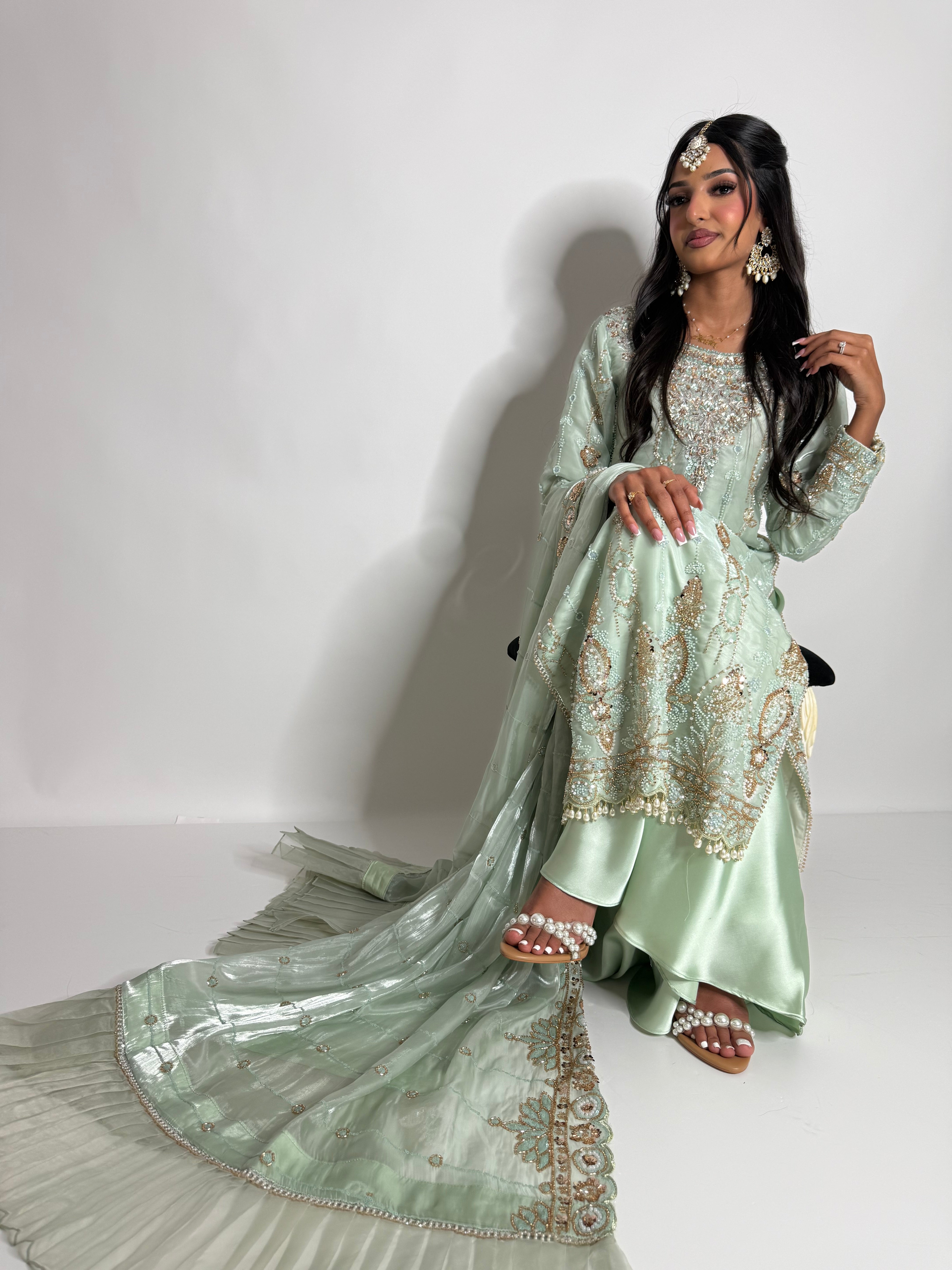 Zohra Opaline | Mint Embellished Pakistani Occasionwear Set