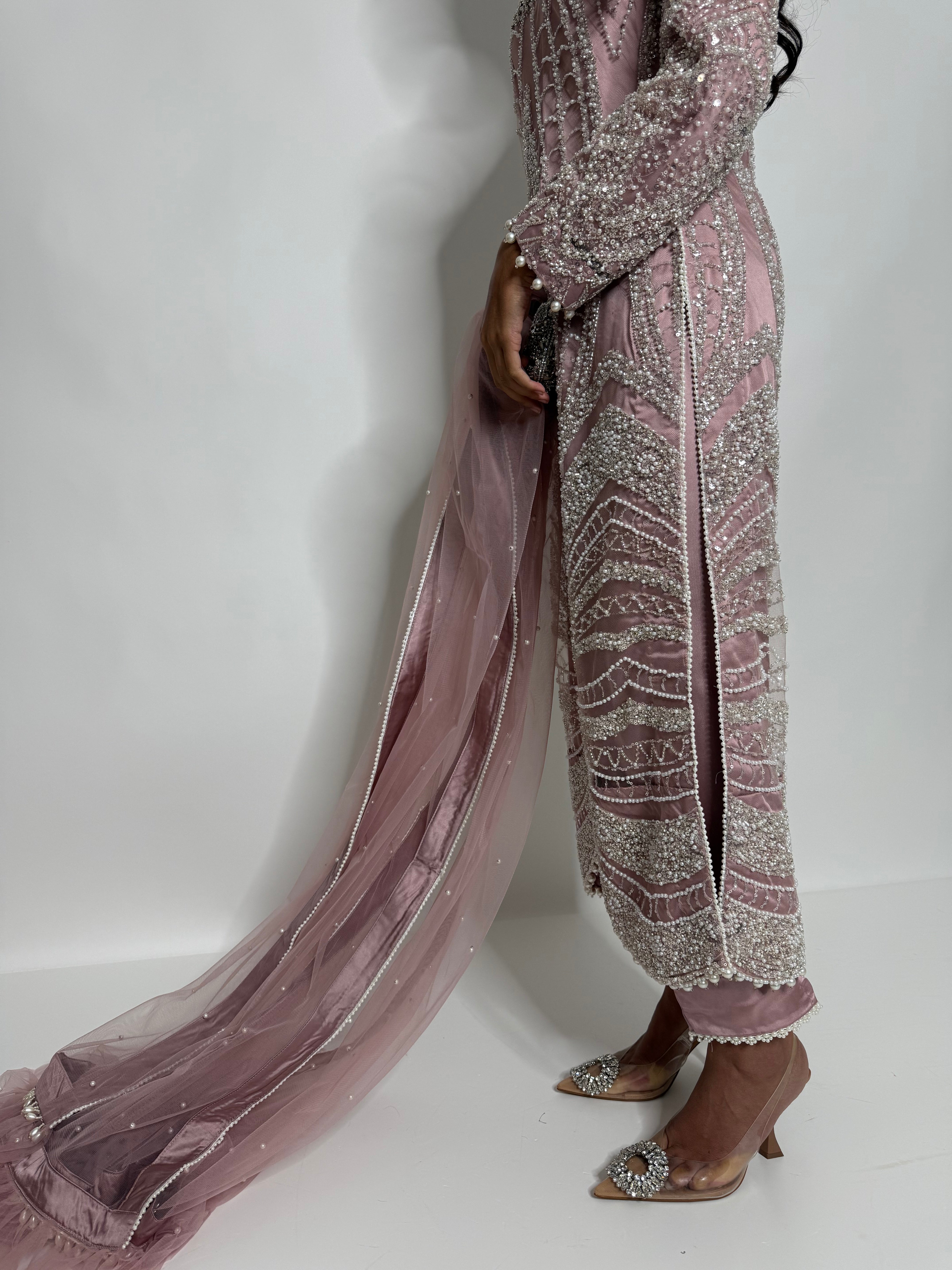 Blush Cutdana Embroidered Three Piece Suit UK | The Stellaria