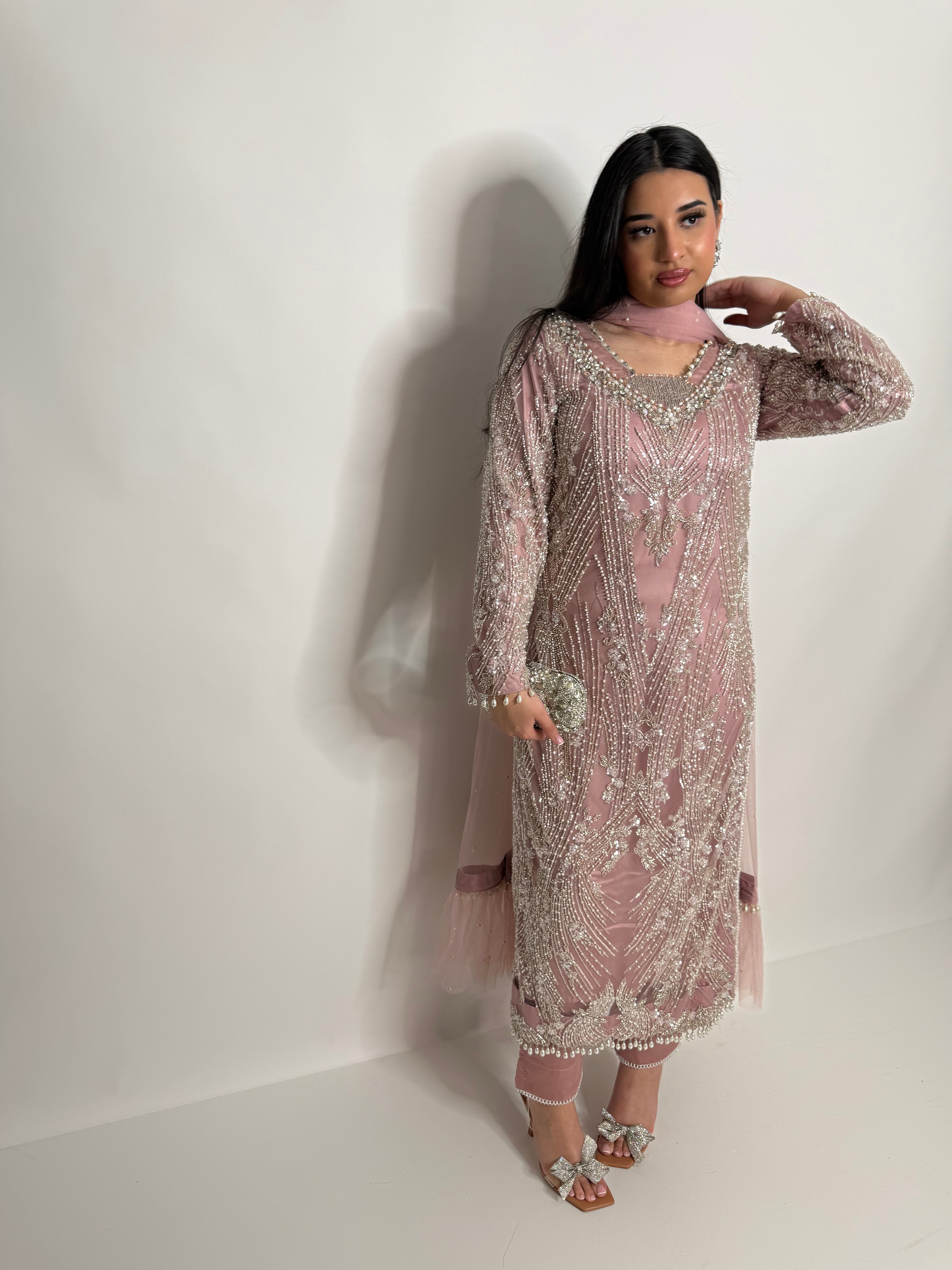 POWDER PINK EMBELLISHED THREE PIECE SUIT UK | THE BLUSHÉA