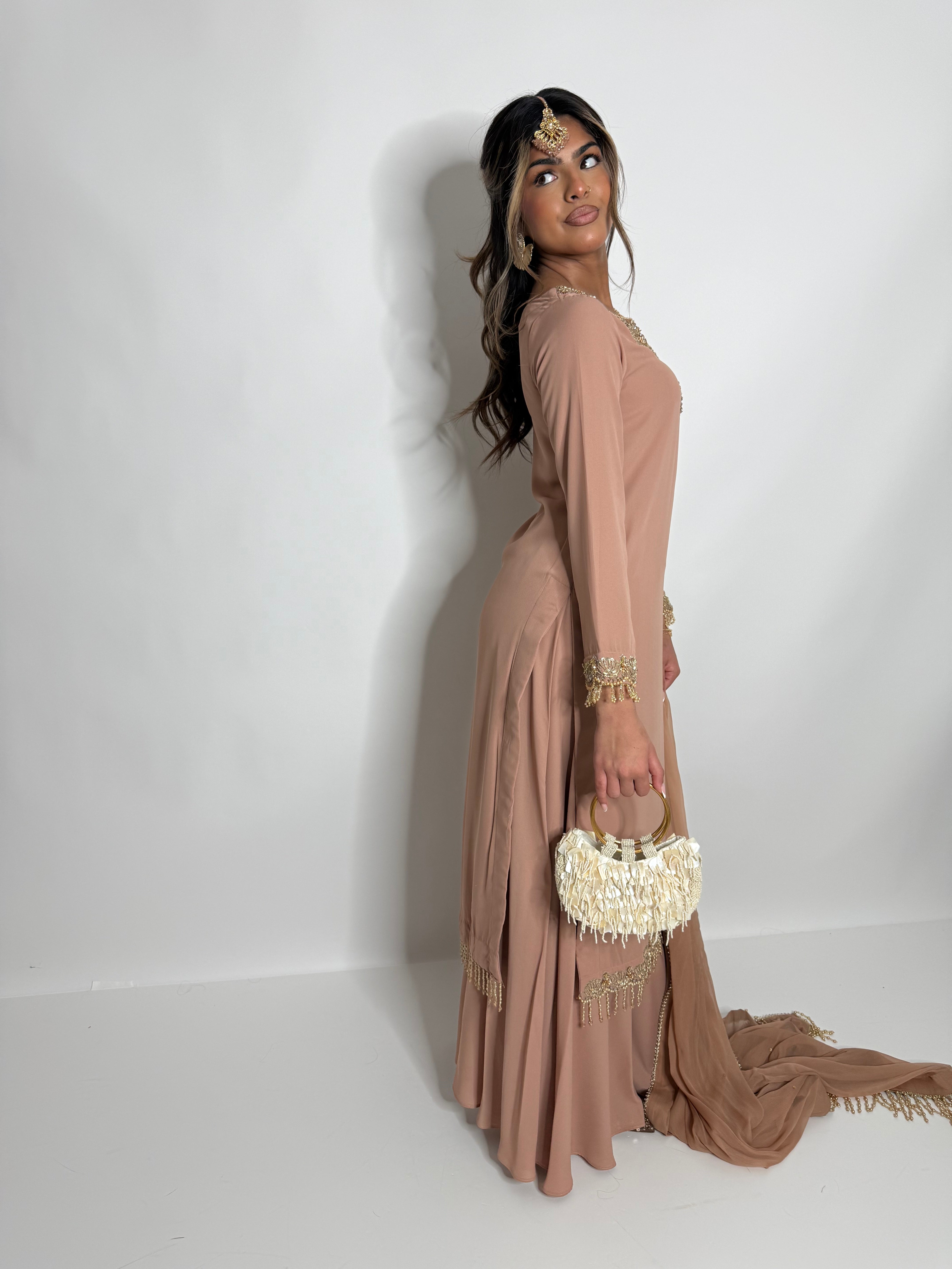 NUDE GEORGETTE SHARARA SUIT UK | THE AMAYA LUNE