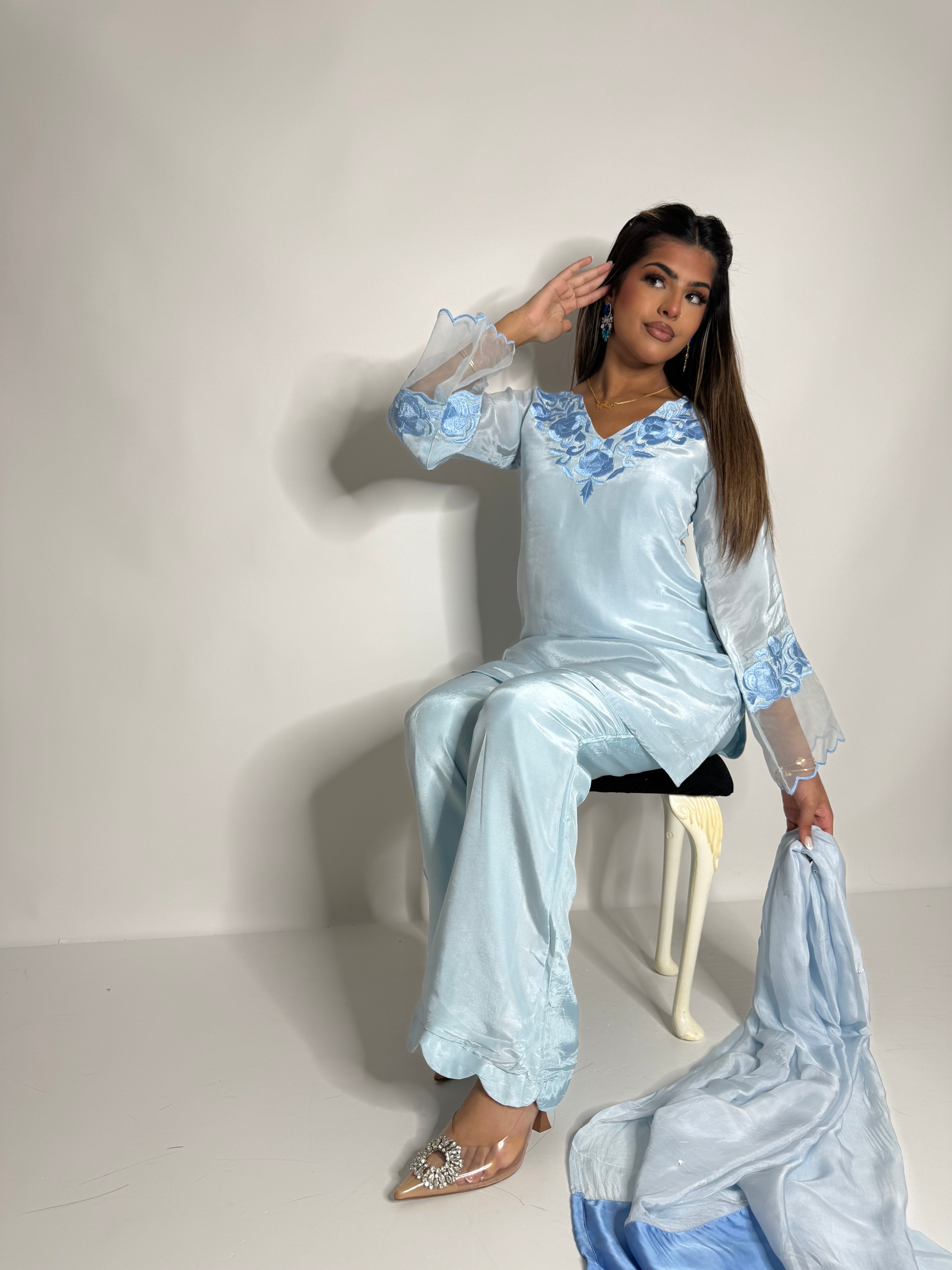 Élodie Bleu | Powder Blue Silk Pakistani Suit