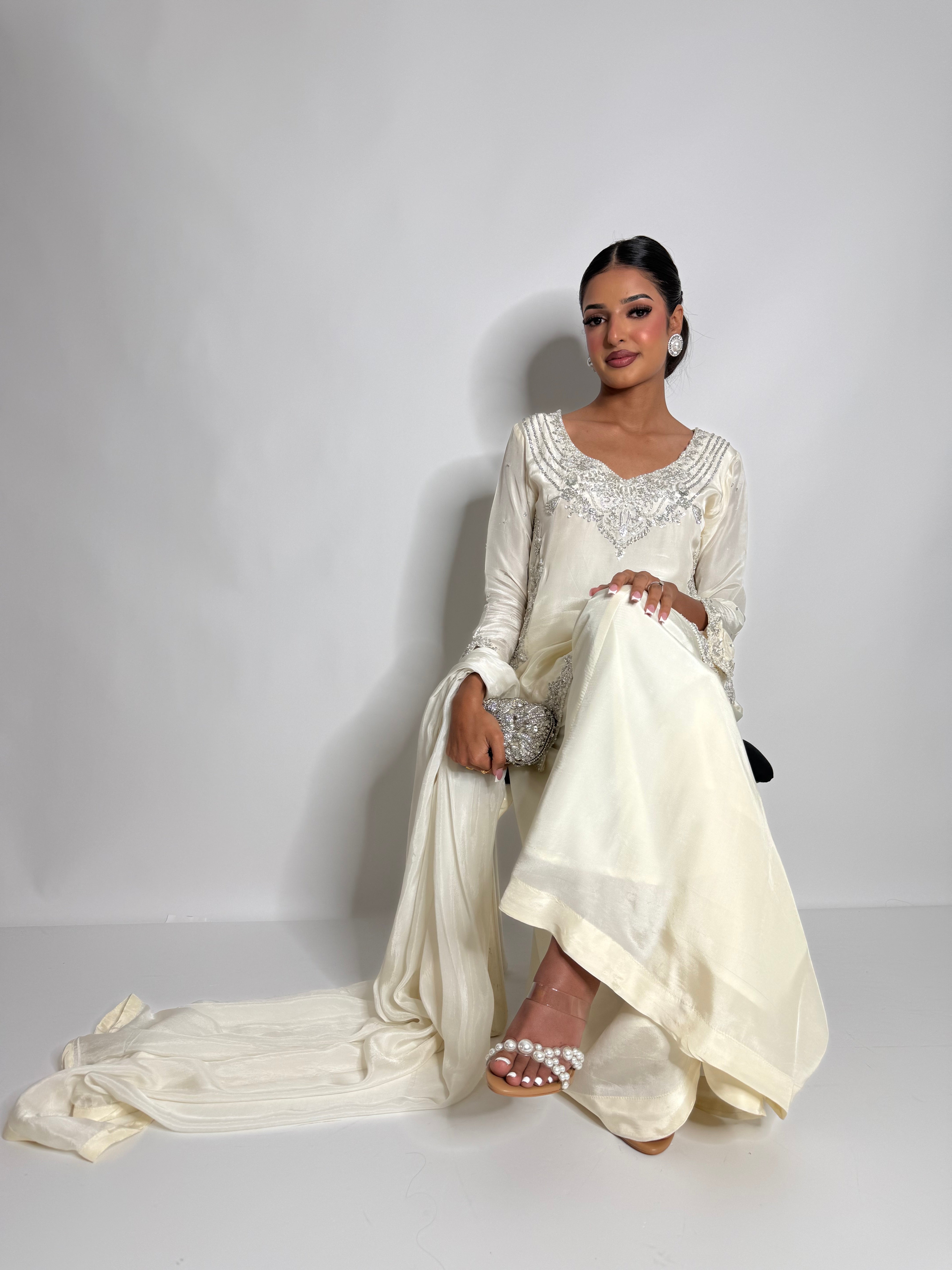 Elira | Luxury Pakistani Ivory Silk Sharara Suit UK | Y2K Wedding Guest Outfit