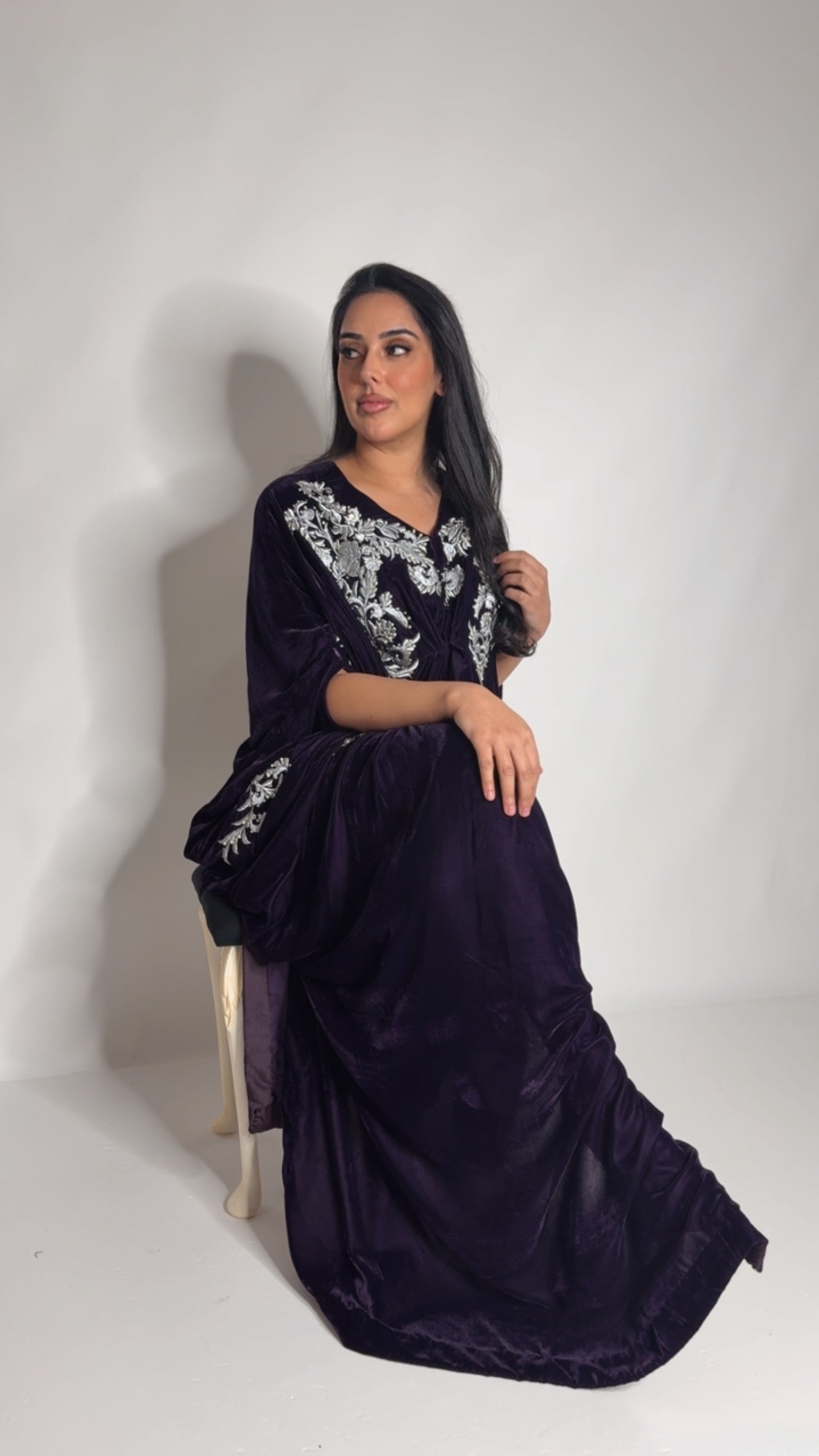 Aubergine Velvet Kaftan Set UK | The Knightsbridge Aubergine