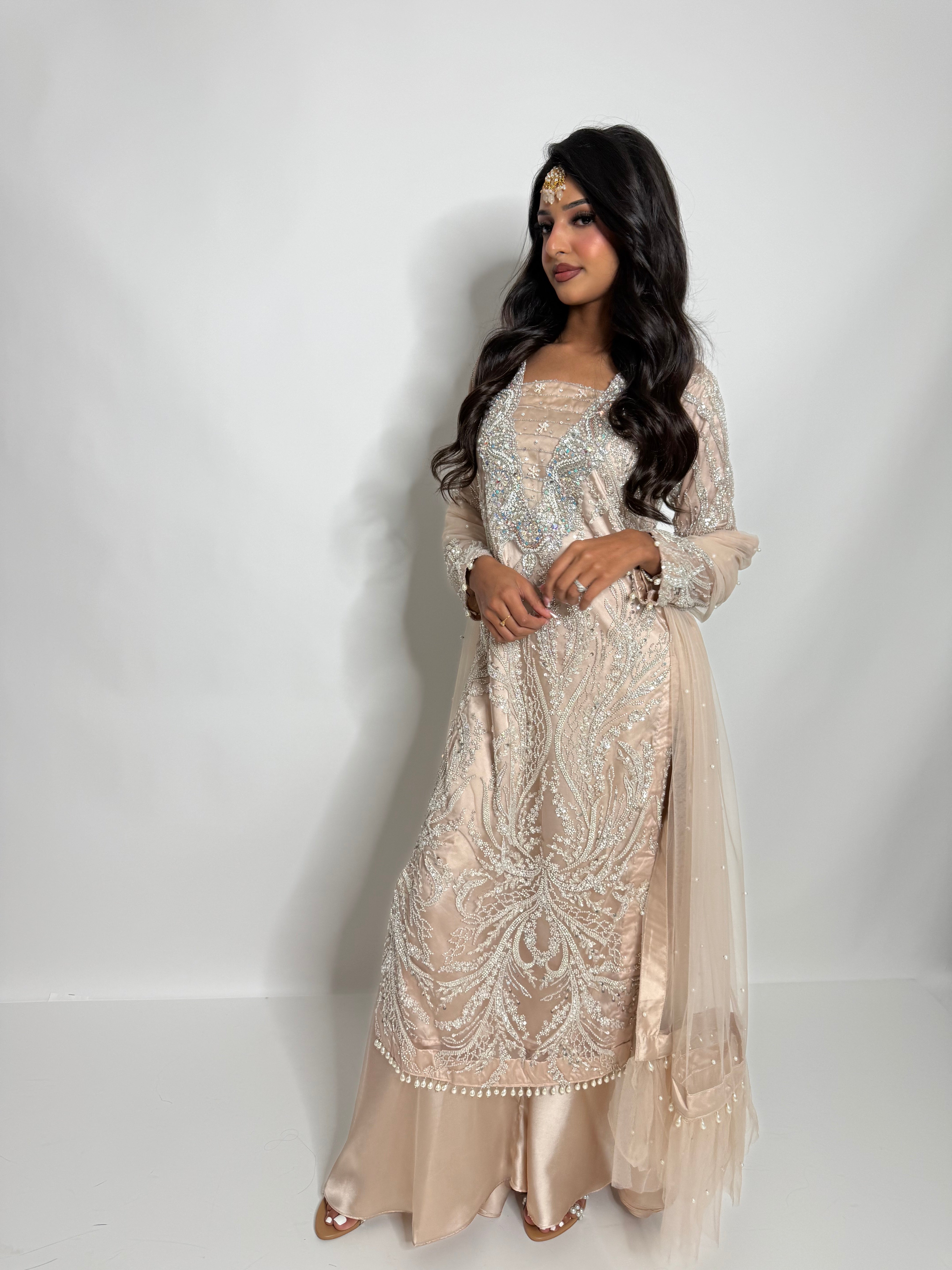 Nooré | Luxury Pakistani Nude Hand Embellished Sharara Suit UK