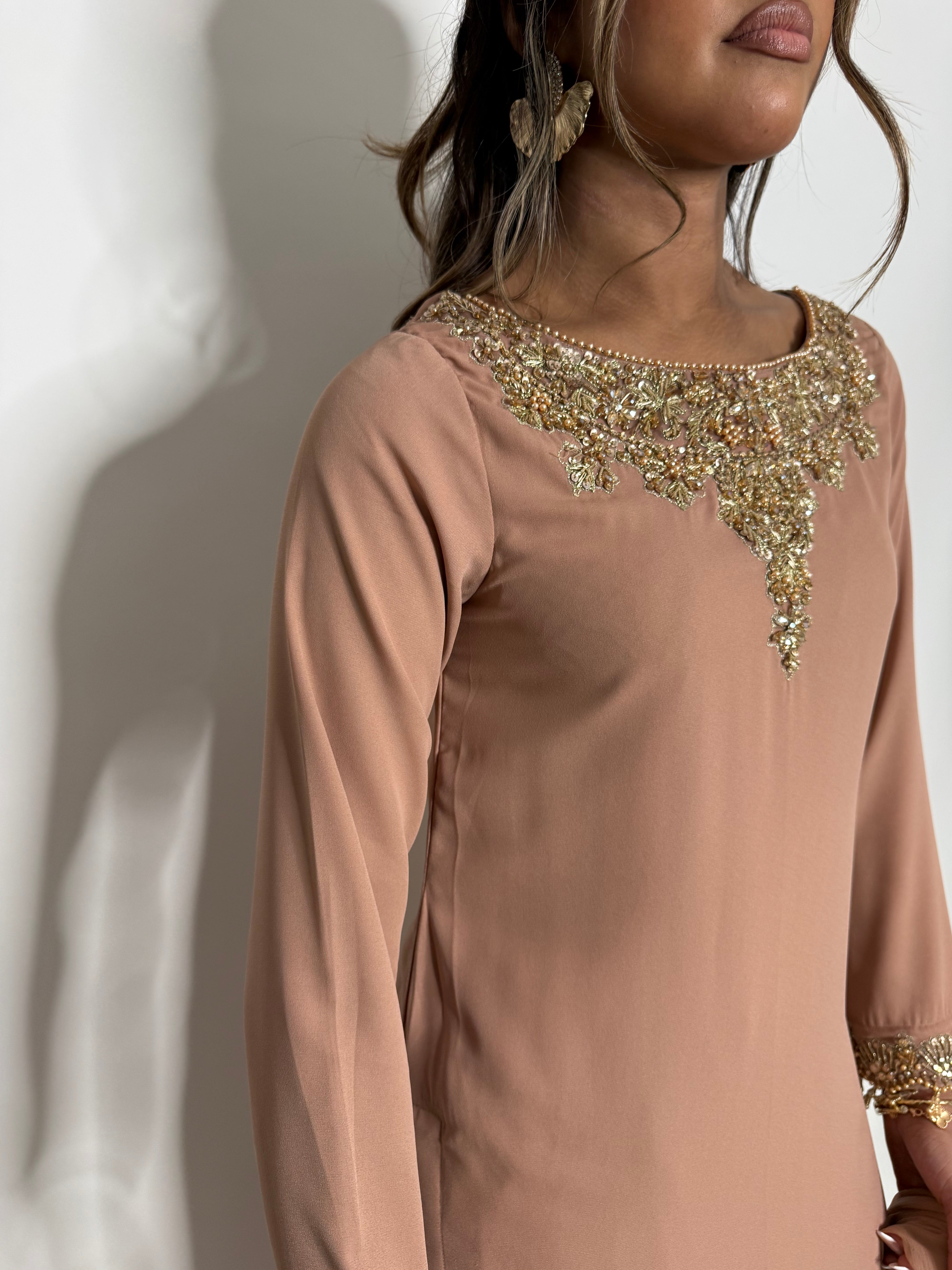 NUDE GEORGETTE SHARARA SUIT UK | THE AMAYA LUNE