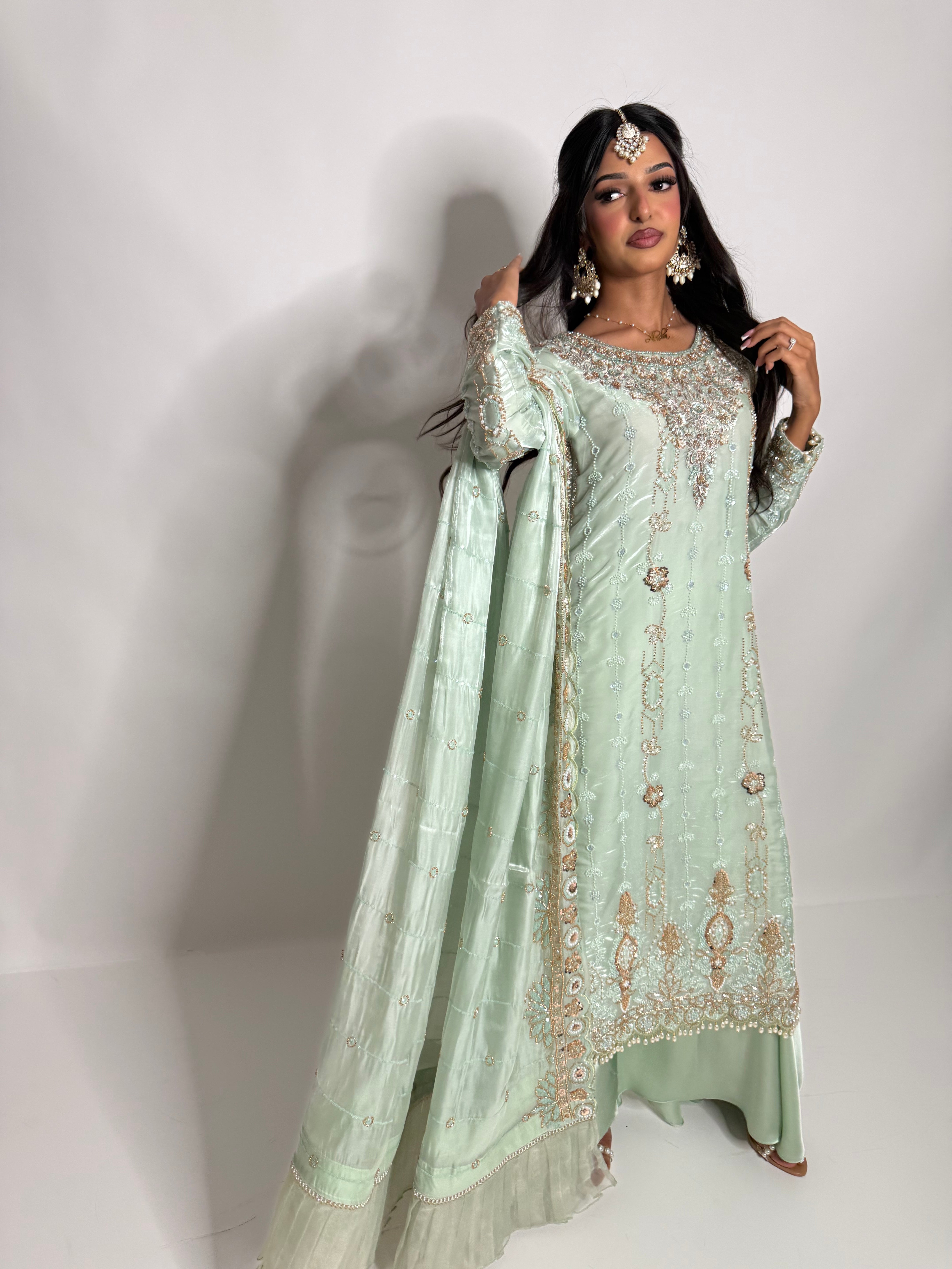 Zohra Opaline | Mint Embellished Pakistani Occasionwear Set