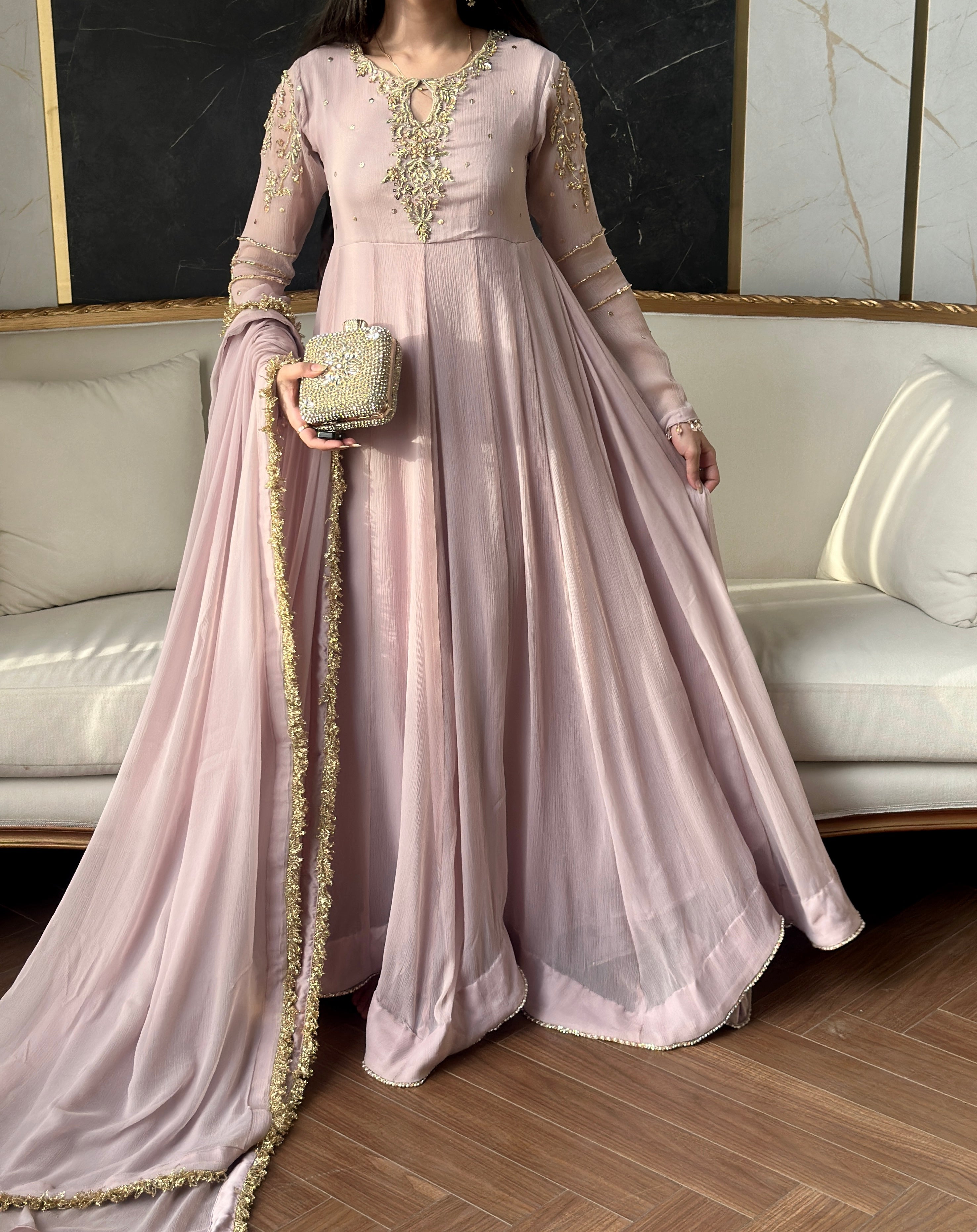 LAILUMA | LUXURY PAKISTANI SOFT LILAC HAND EMBROIDERED 3 PIECE SUIT UK | WEDDING GUEST, EID & PARTY WEAR