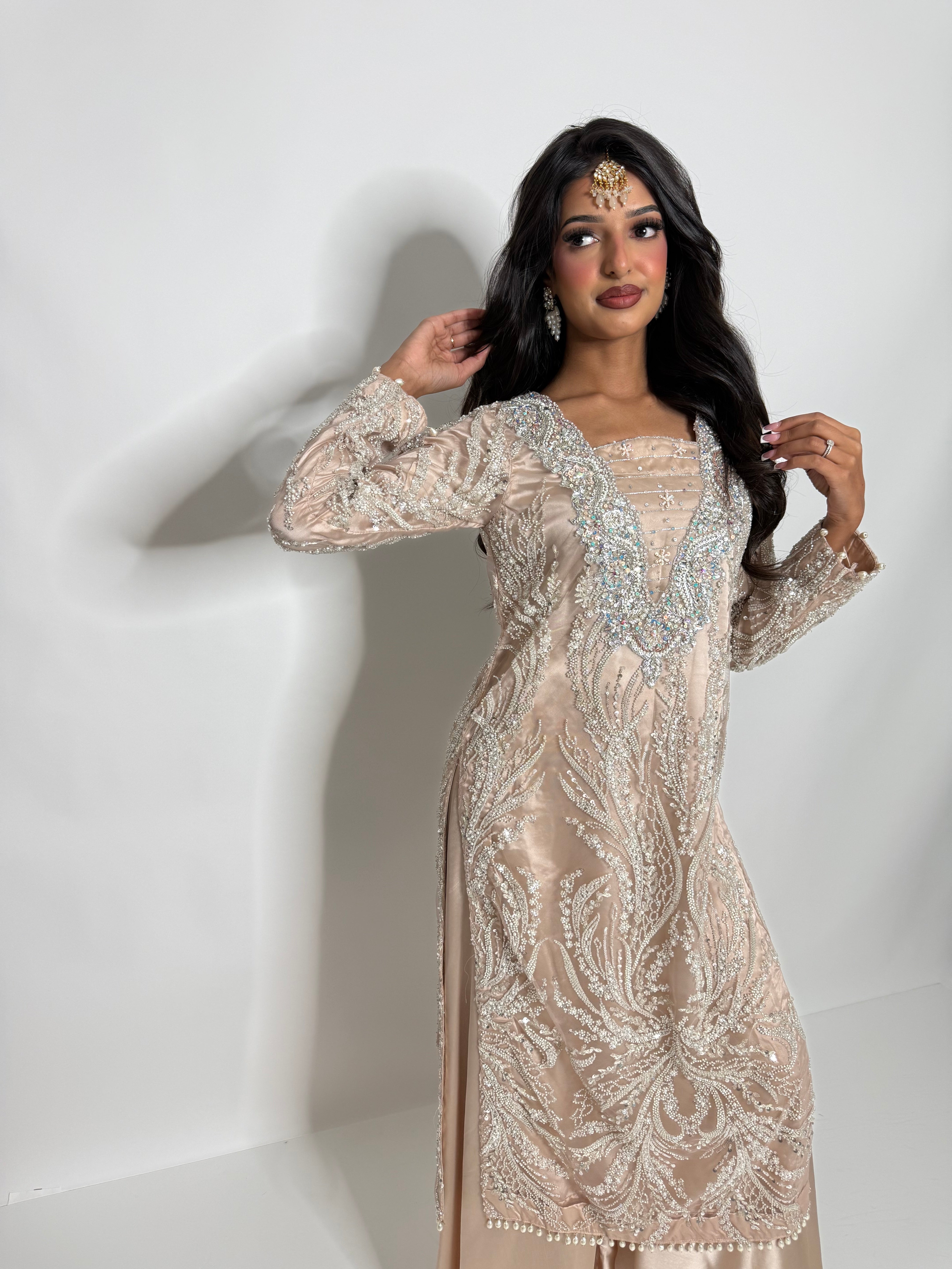 Nooré | Luxury Pakistani Nude Hand Embellished Sharara Suit UK