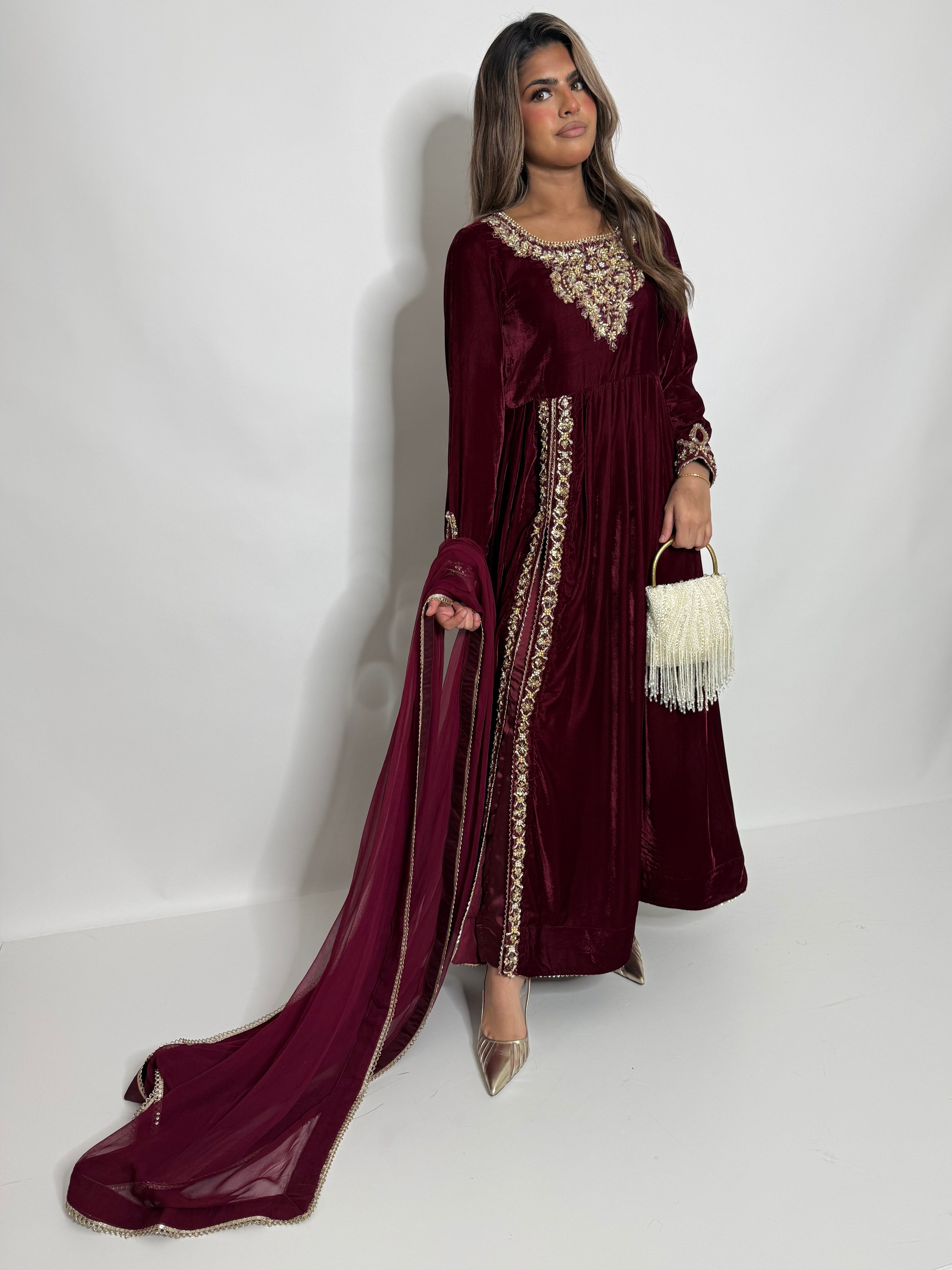 Imperial Garnet Velvet Dress UK | The Marcelline