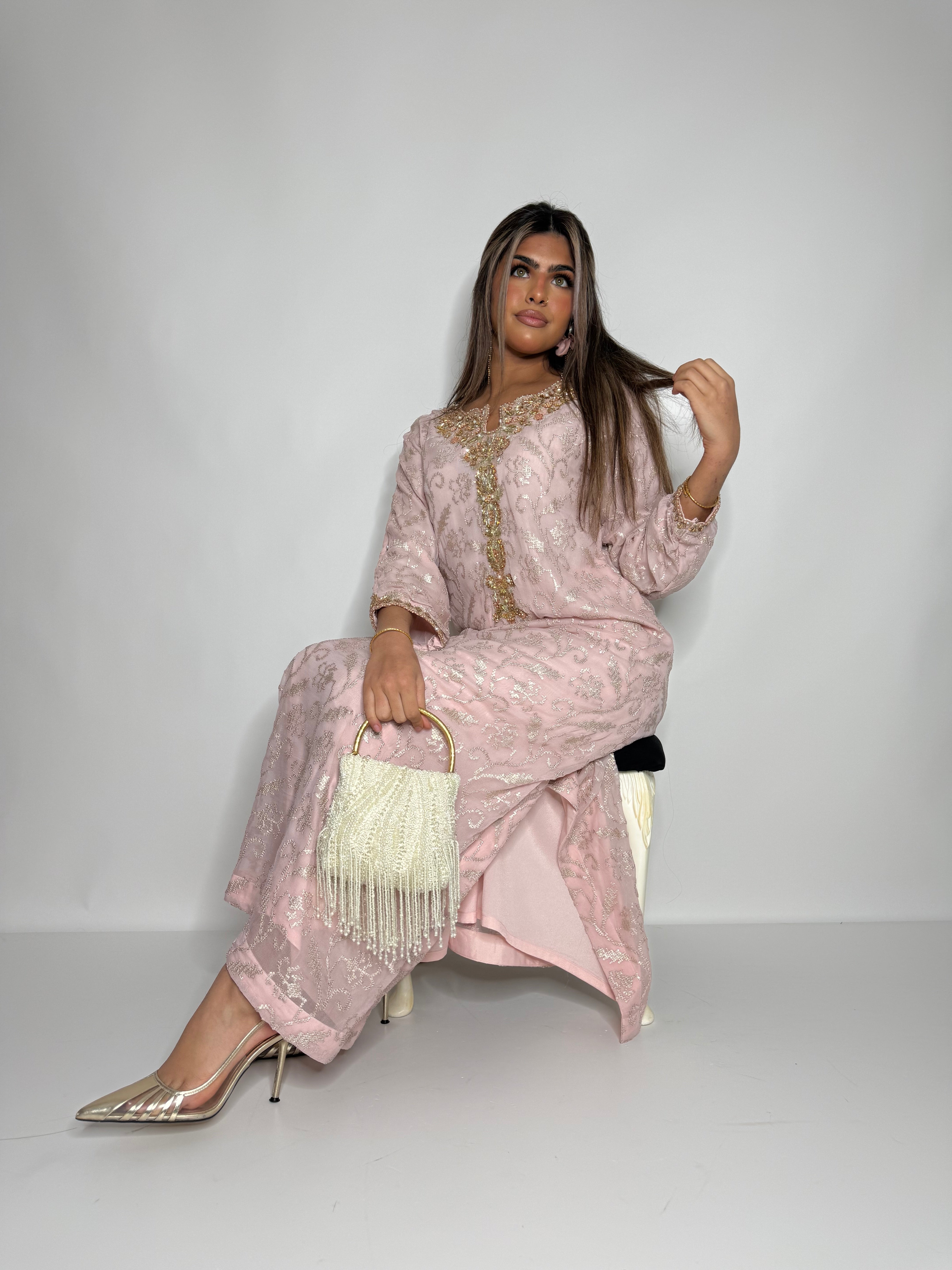 Blush Champagne Kaftan Kameez Set UK | The Aurelia