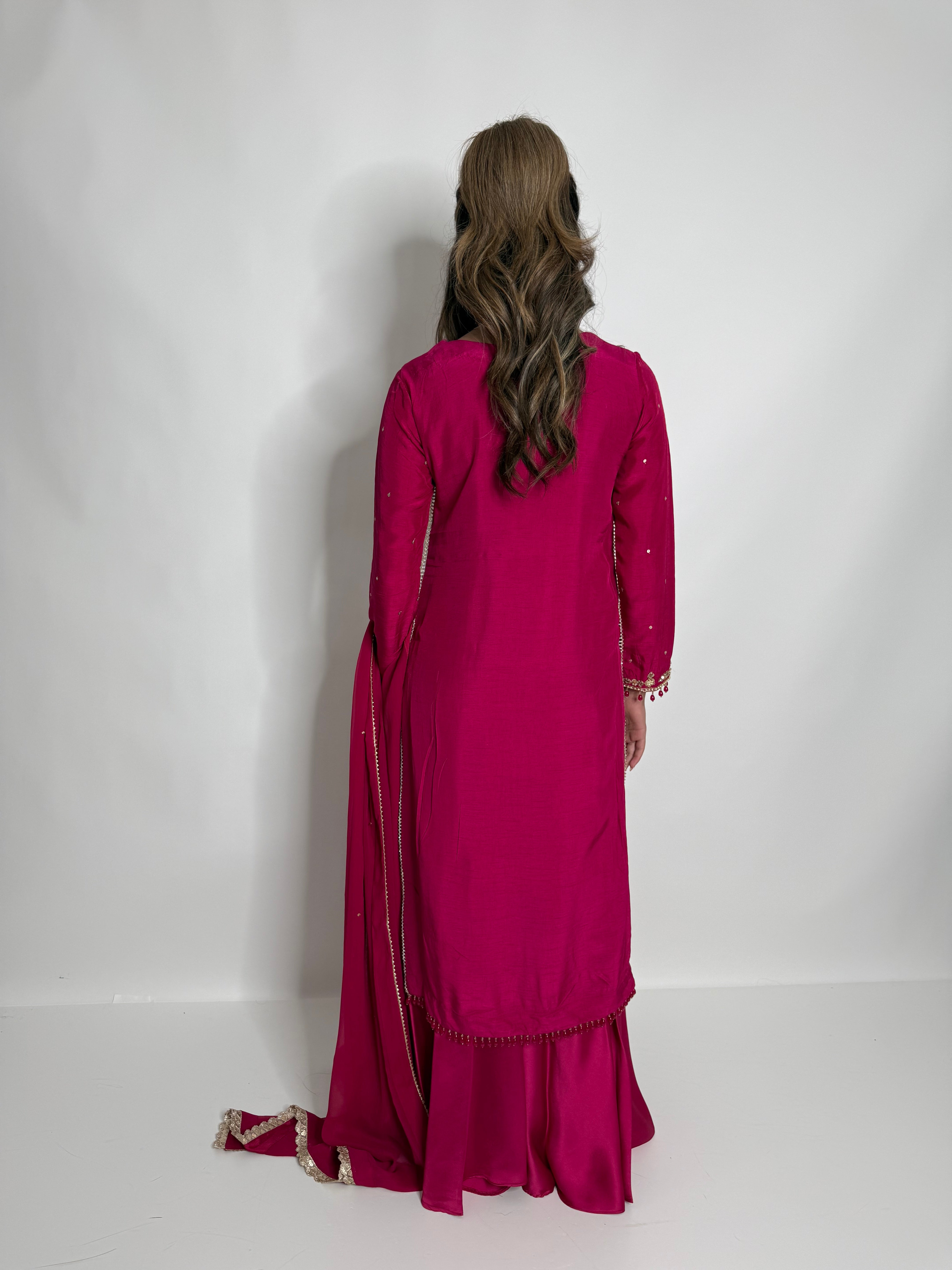 HOT PINK RAW SILK SHARARA SUIT UK | THE ZEPHYRA ROSE
