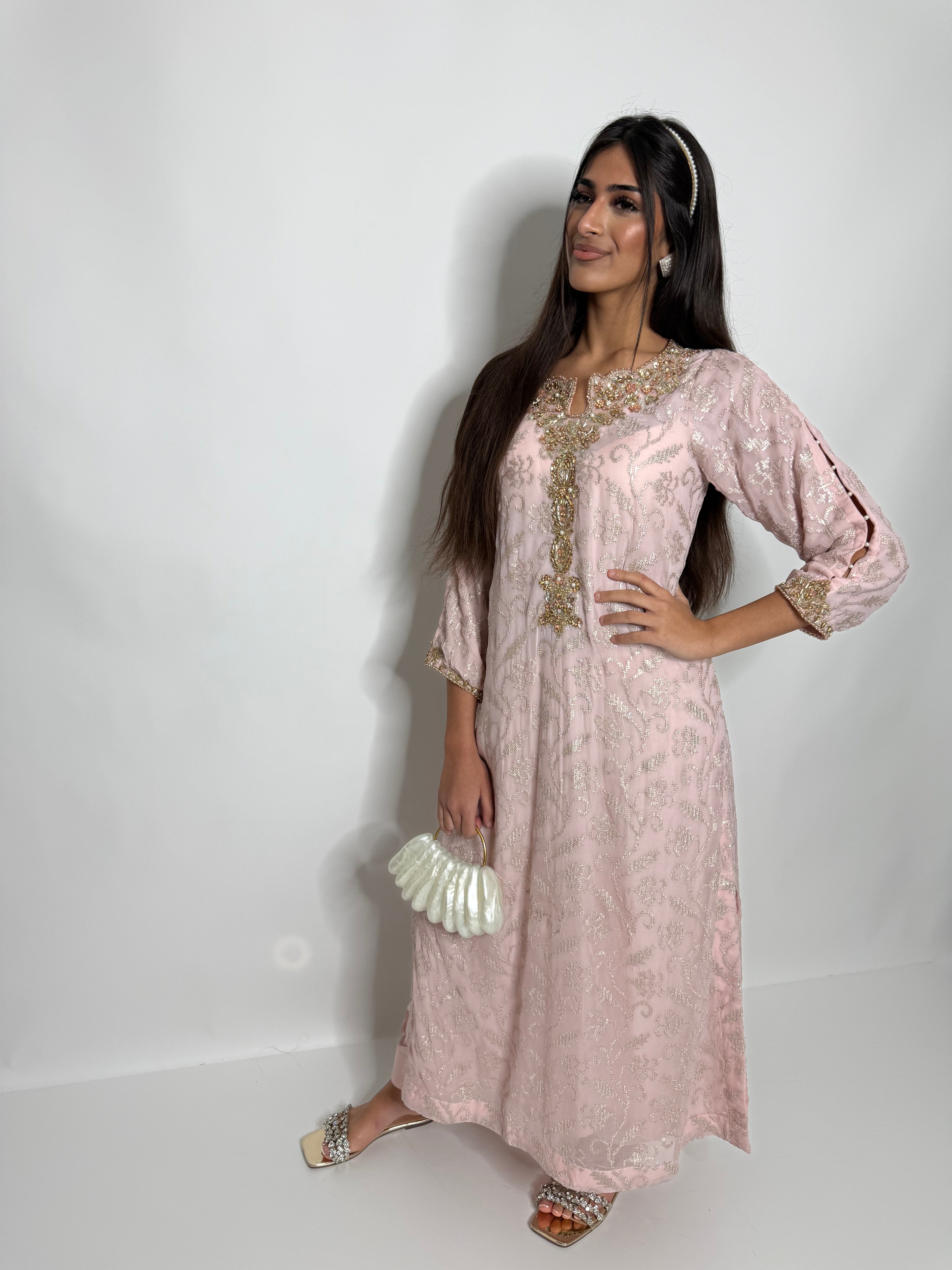 Blush Champagne Kaftan Kameez Set UK | The Aurelia