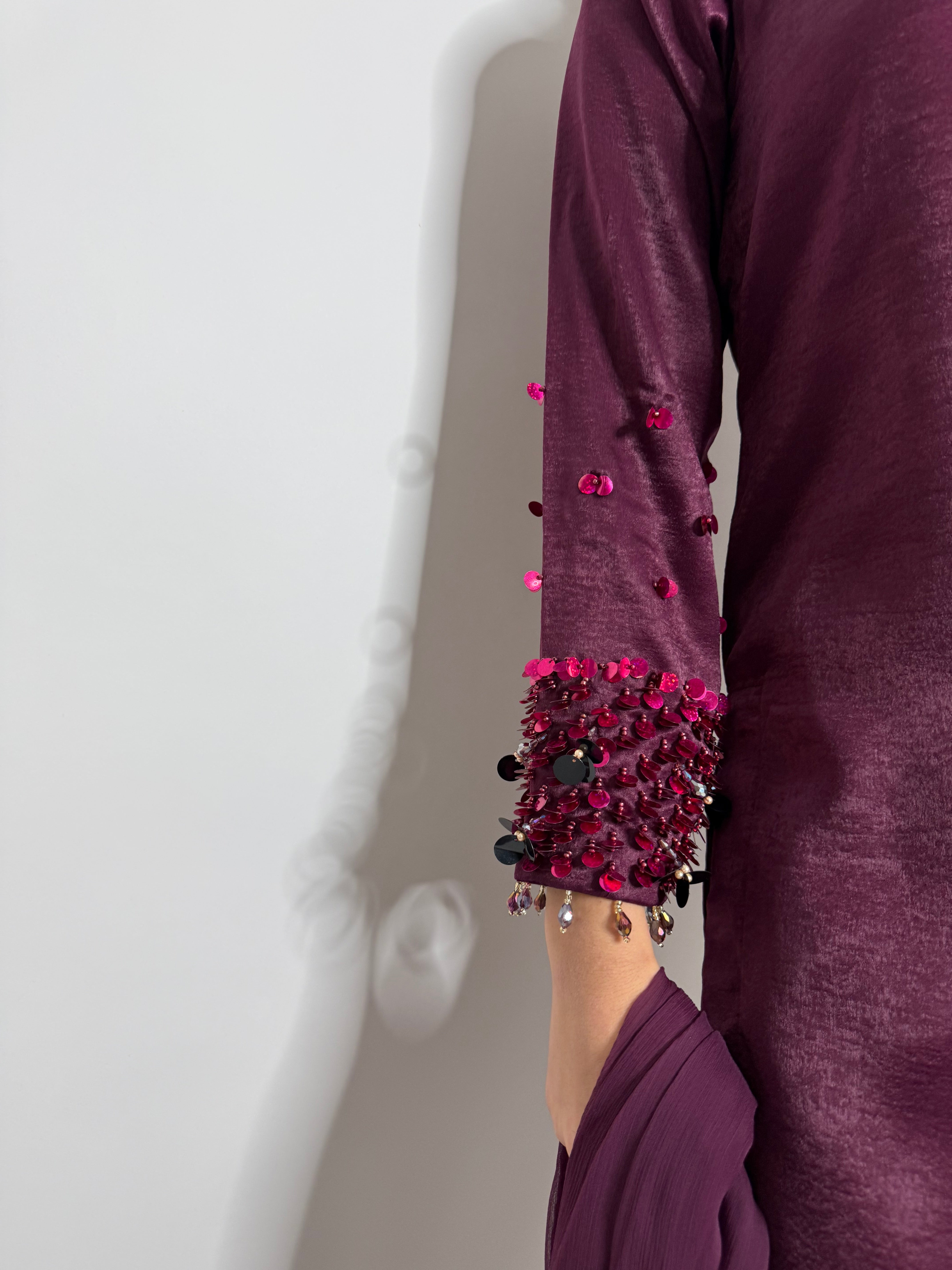 PLUM SILK THREE PIECE SUIT UK | THE MAHIRA VÉLOUR